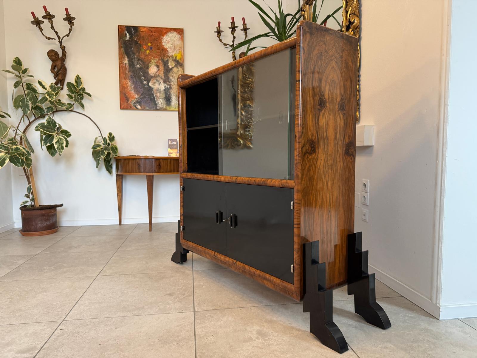 Altrestaurierte Art Deco Vitrine Glasschrank Bücherschrank G2272