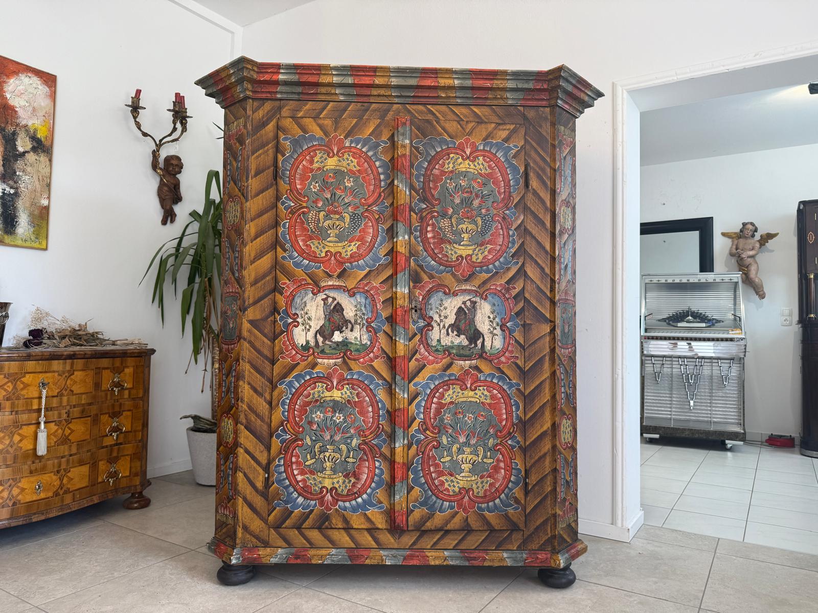 Originaler Bauernschrank Biedermeierschrank Handbemalt Reiterkasten D2795