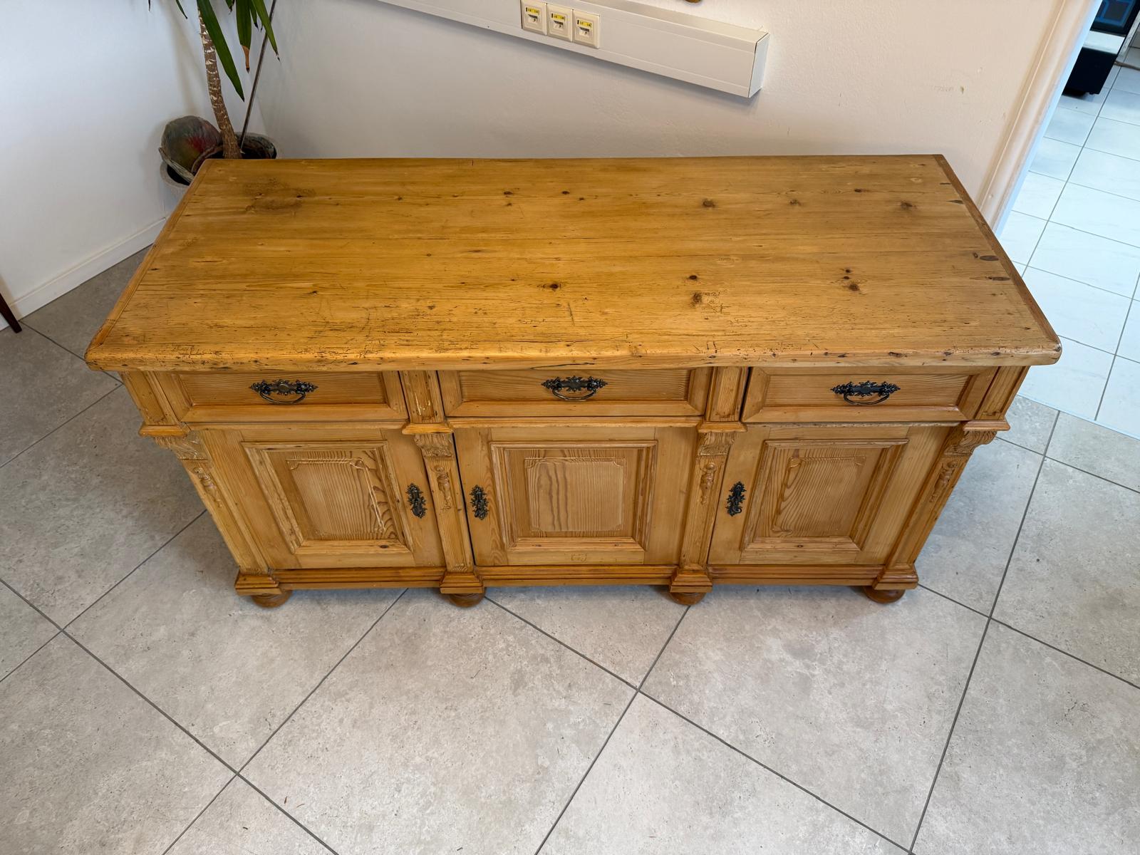 Bäuerliche Gründerzeit Anrichte Antik Kommode Naturholz Weichholz D1060