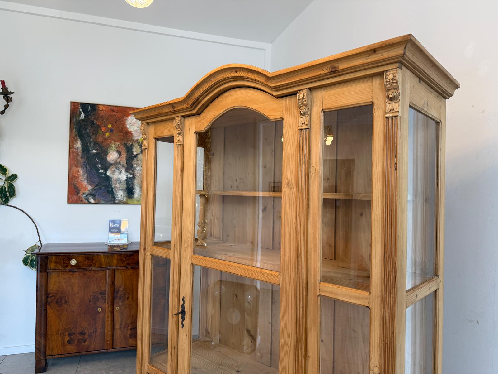 Bäuerliche Vitrine Bauernvitrine Bauernschrank Naturholz Bücherschrank D2579