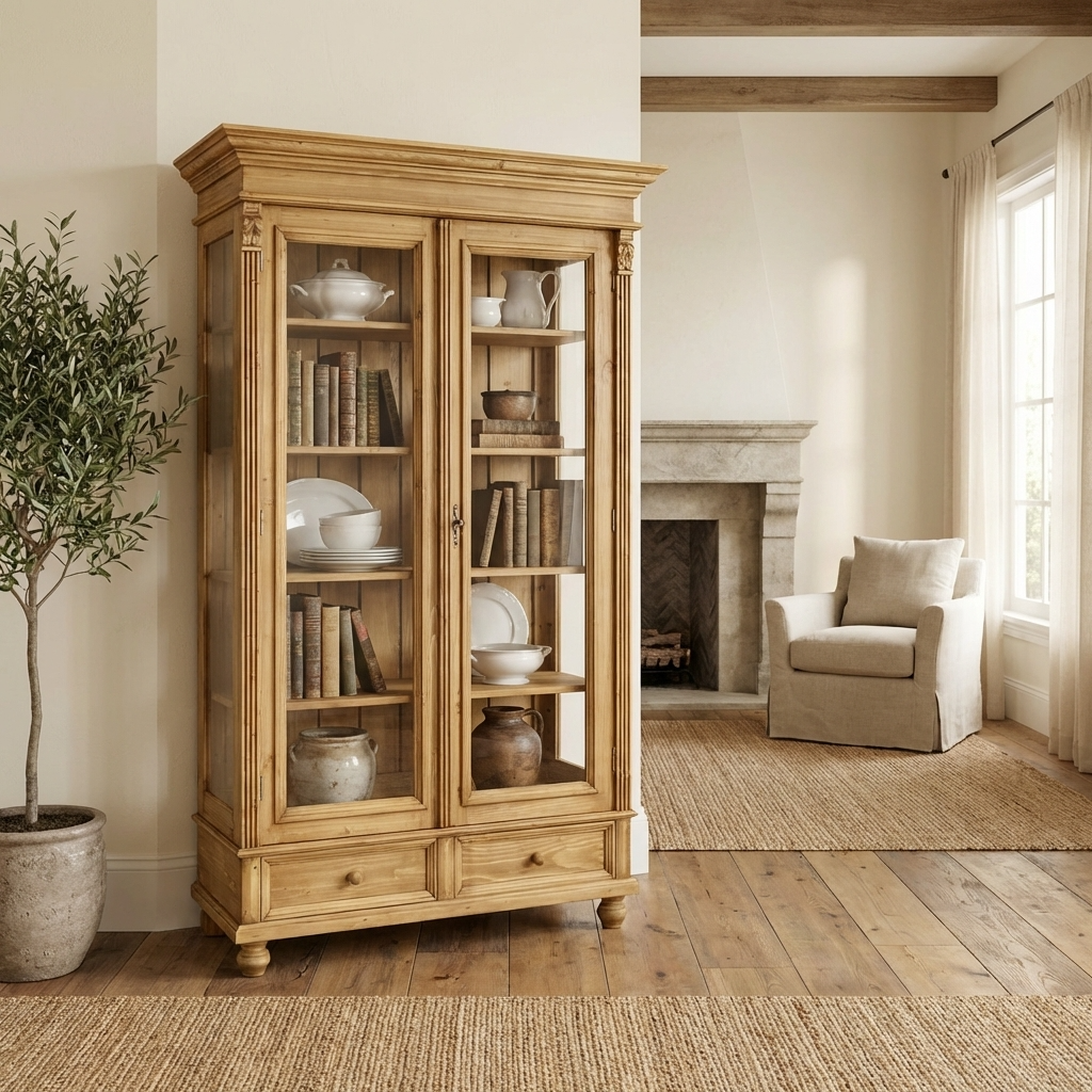 Bäuerliche Vitrine Bauernvitrine Bücherschrank antik Bauernschrank Glasschrank B1217