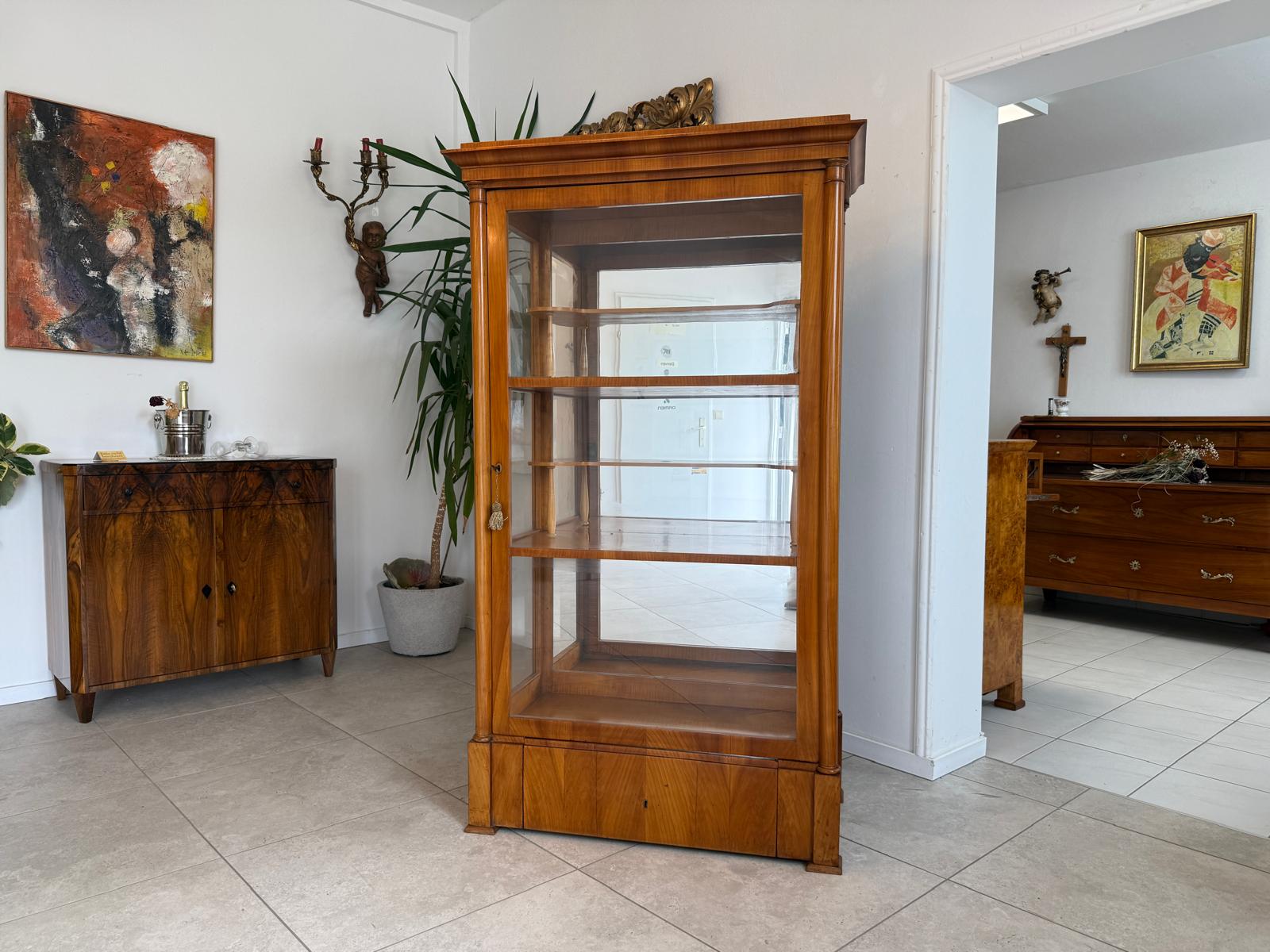 Originale Biedermeier Vitrine Bücherschrank Glasschrank Kirschholz G1885