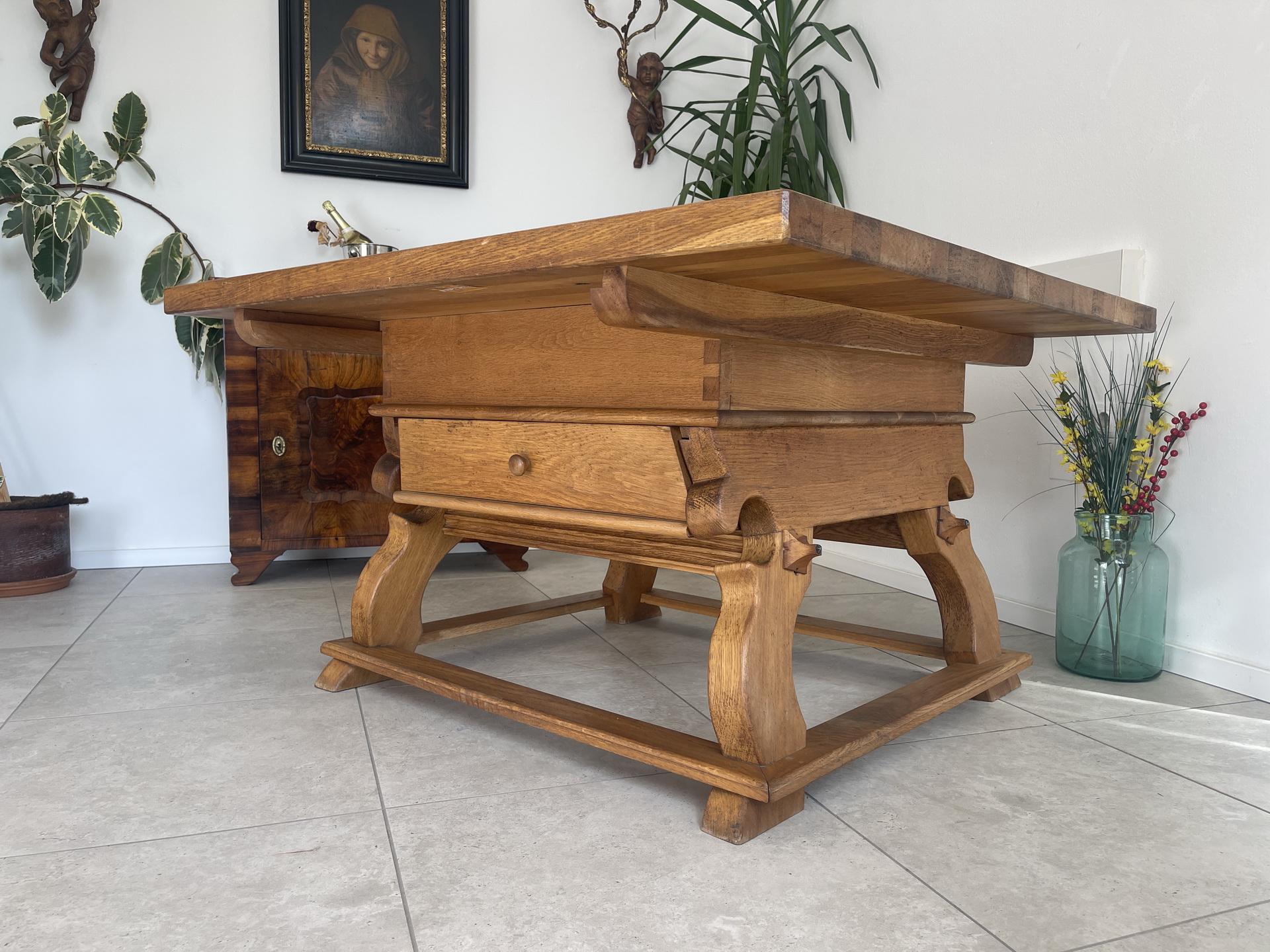 Bauernkasten__222 Alter Jogltisch Bauerntisch Antiker Massivholztisch Hüttentisch A4367