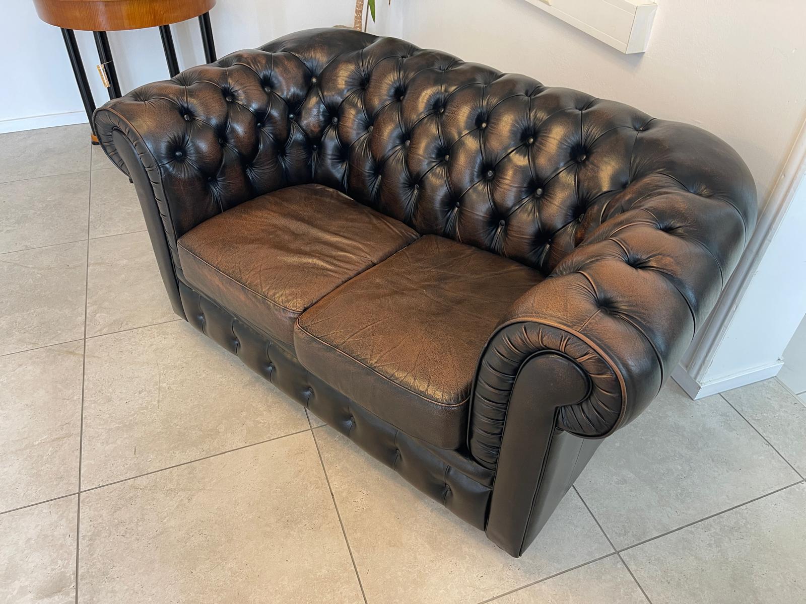 Chesterfield 2er Clubsofa Diwan Couch Zigarrenbraun G1333