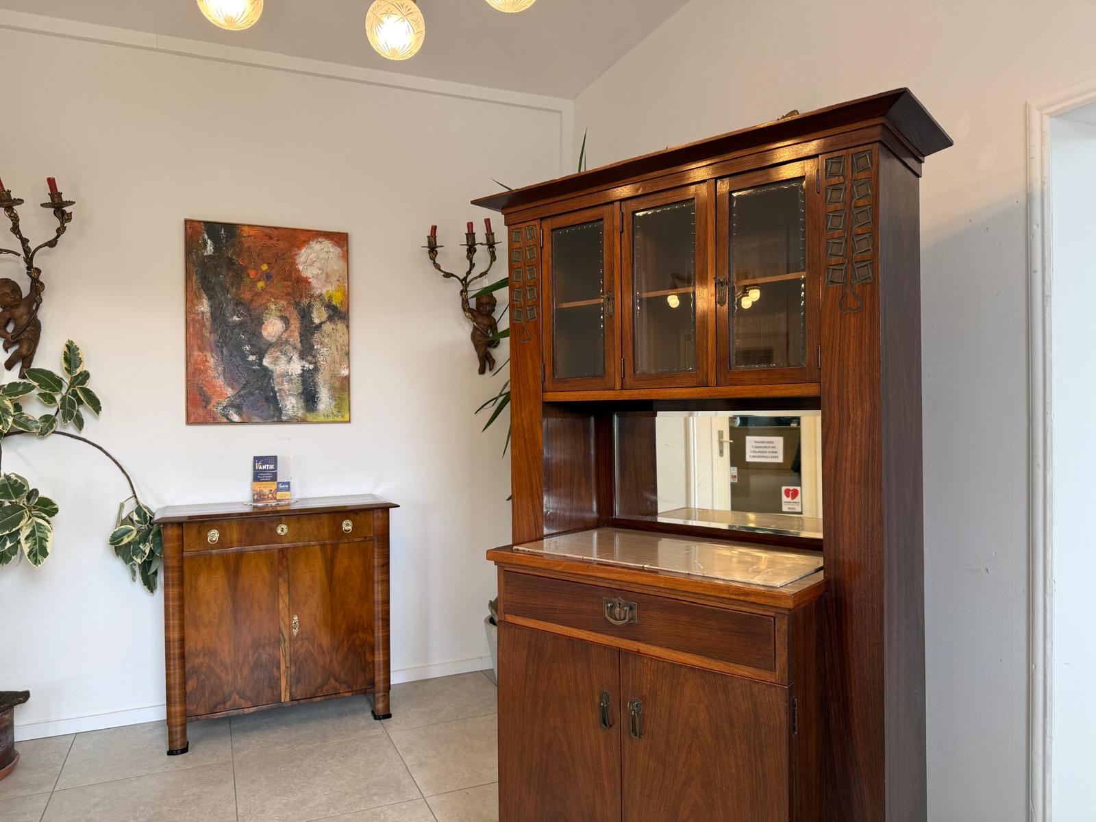 Jugendstil Aufsatzbuffet Bücherschrank Kredenz Original D2306