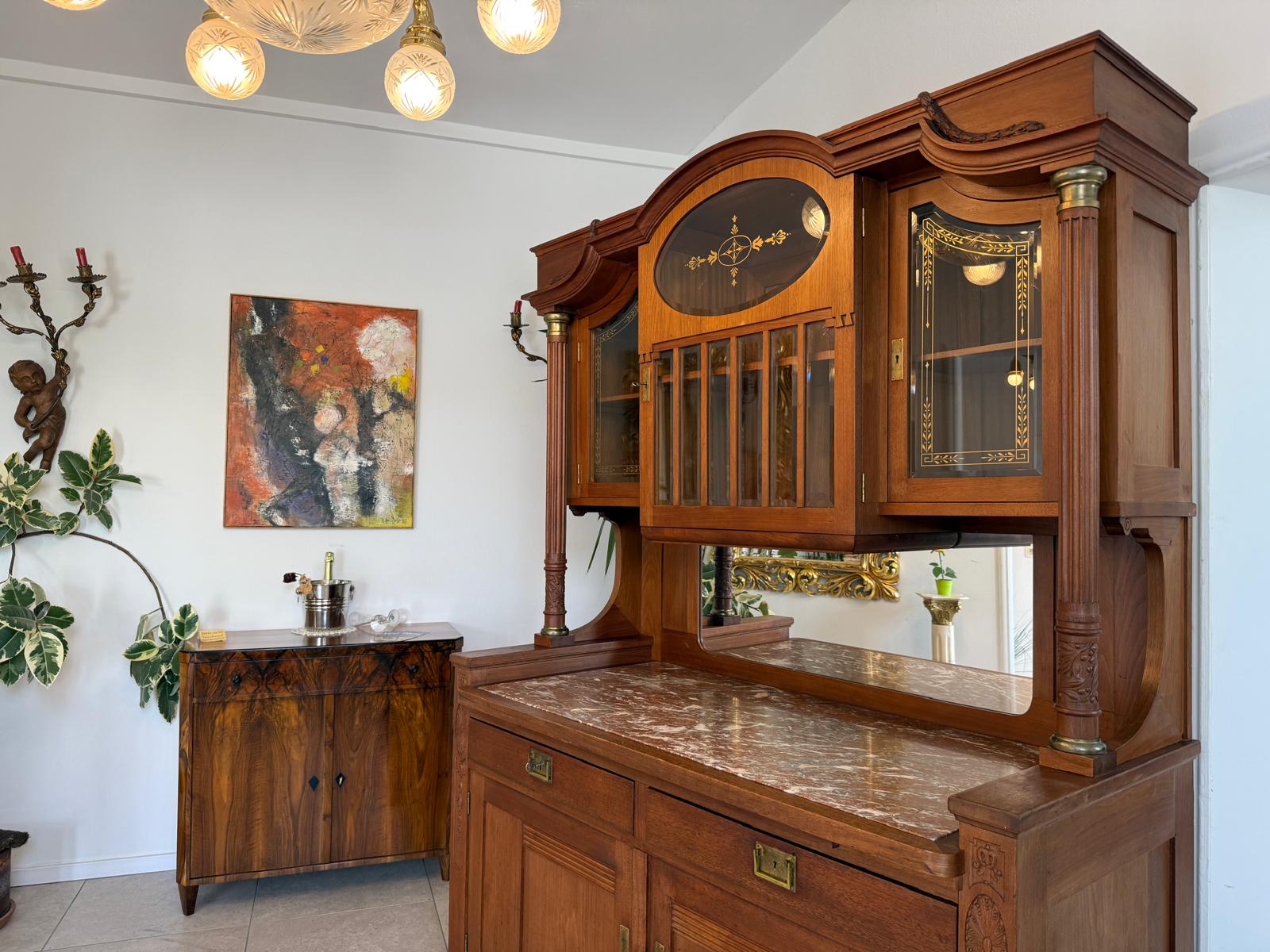 Originales Jugendstil Aufsatzbuffet Bücherschrank Vitrinenschrank G1985
