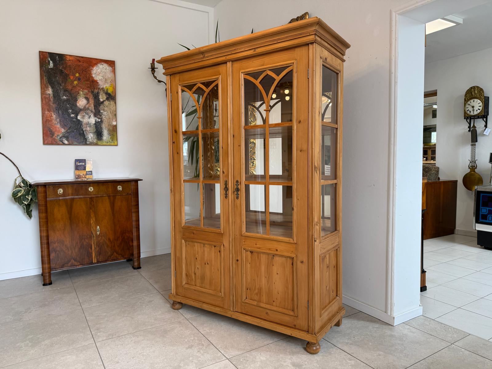 Bäuerliche Vitrine Bauernvitrine Bücherschrank antik Bauernschrank Glasschrank D2353
