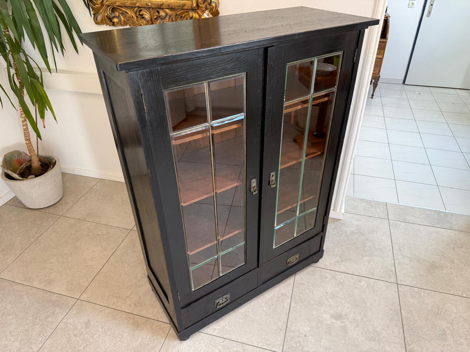 Original Jugendstil Vitrine Bücherschrank Vitrinenschrank Schwarz Antik G2060