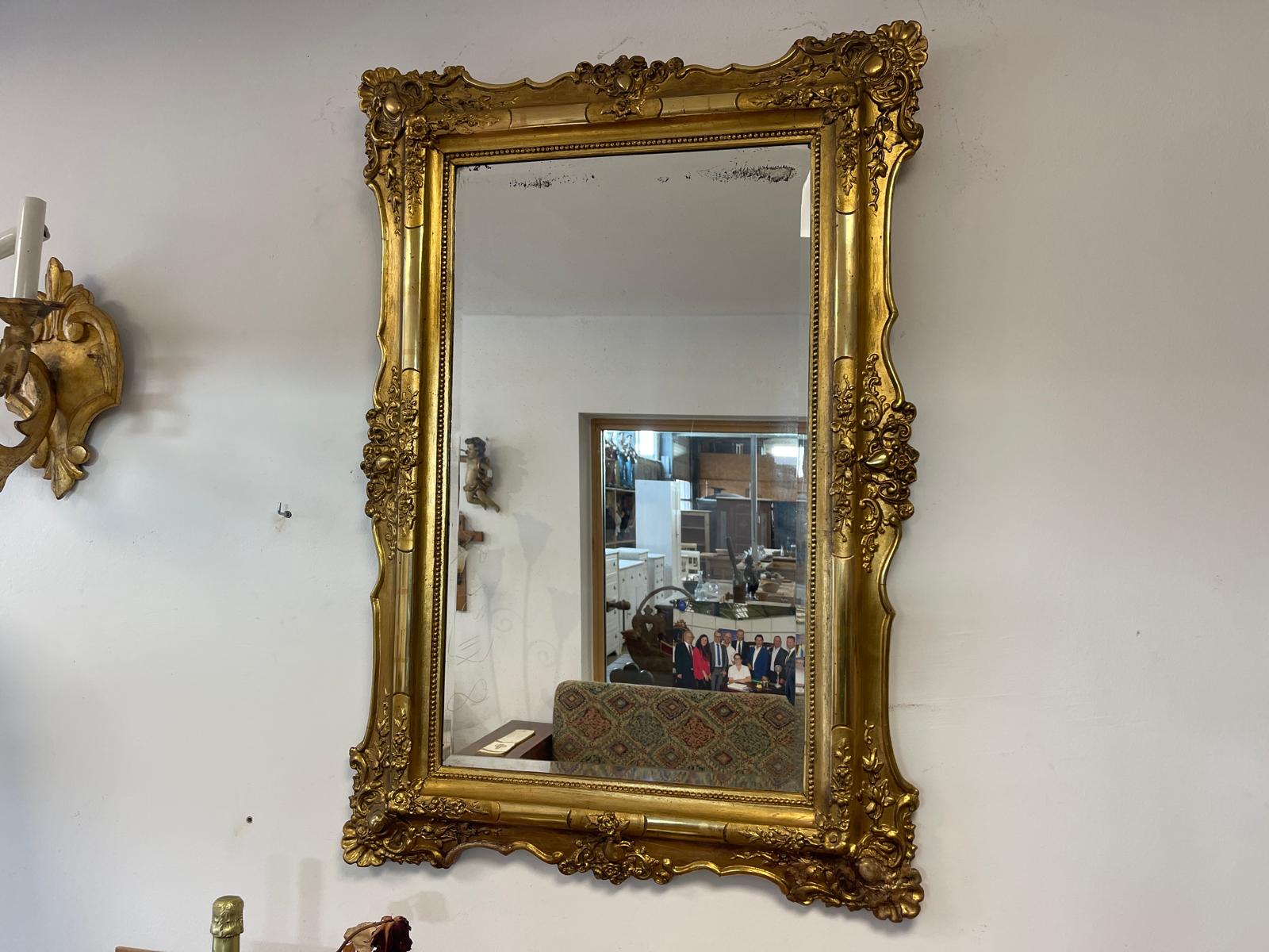 Originaler vergoldeter Biedermeier Spiegel Holzspiegel Rosenspiegel G1215