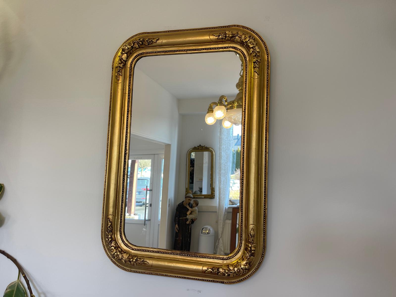 Originaler vergoldeter Biedermeier Spiegel Holzspiegel Rosenspiegel E1010