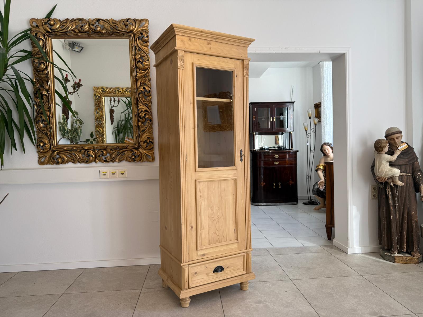 Antike Bauernvitrine Vitrine Naturholz Bücherschrank Alte Bauernmöbel D2345