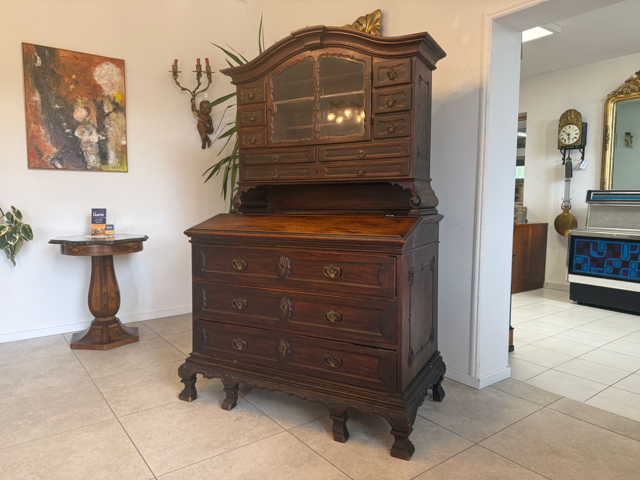 Barock Eichensekretär Aufsatzschrank Schreibsekretär Anqituität  D2377