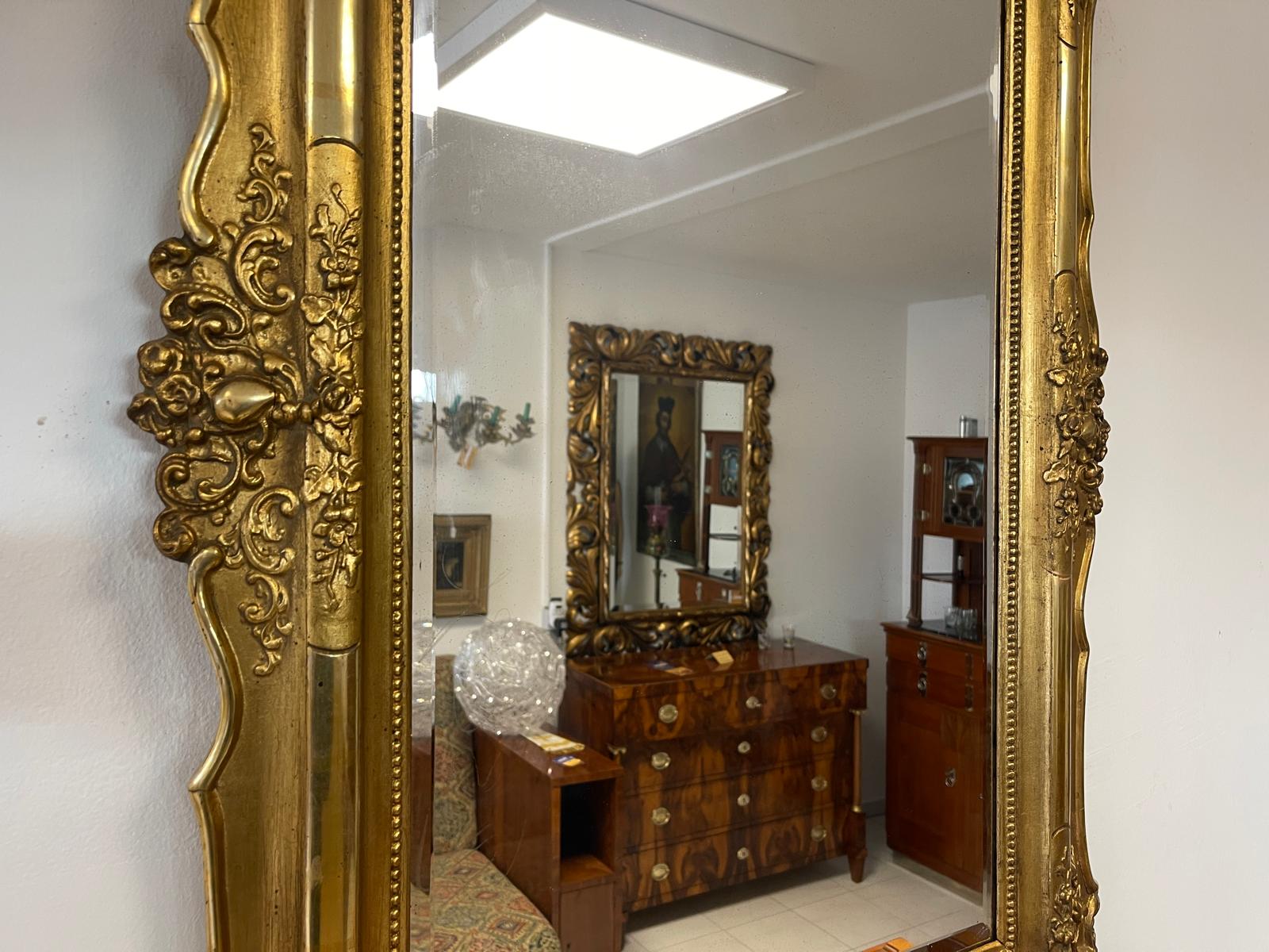 Originaler vergoldeter Biedermeier Spiegel Holzspiegel Rosenspiegel G1215