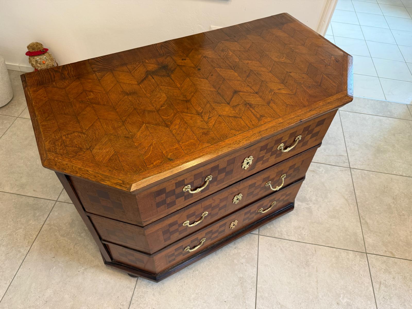 Barock Kommode Eichenholz 1820 Obstholz Marketerien Antiquität Eichenholz  G2368