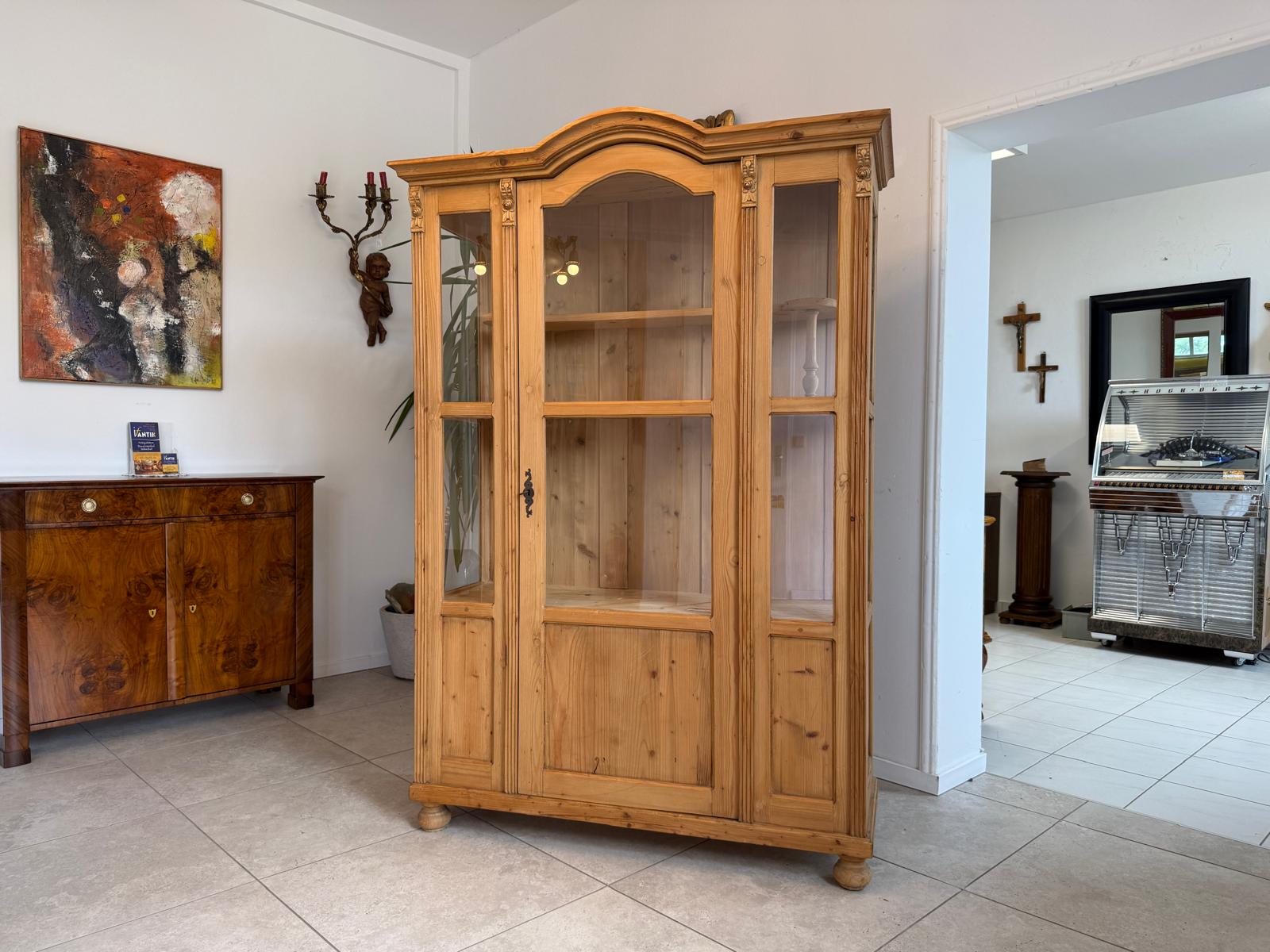 Bäuerliche Vitrine Bauernvitrine Bauernschrank Naturholz Bücherschrank D2579
