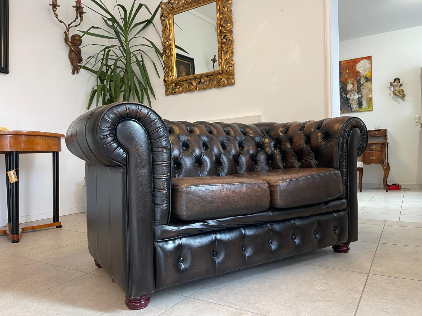 Chesterfield 2er Clubsofa Diwan Couch Zigarrenbraun G1333