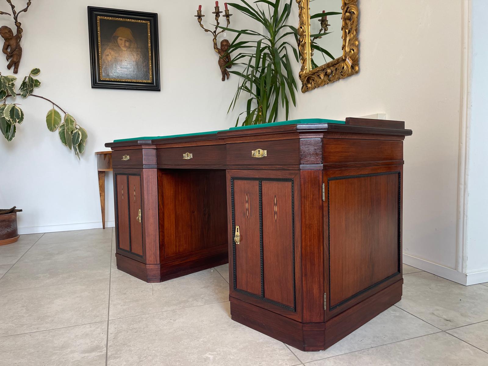 SALE Art Deco Schreibtisch Sekretär - Mahagoni, elegant, antik, 3 Schubladen, Chrombeschläge - Originalstück G1172