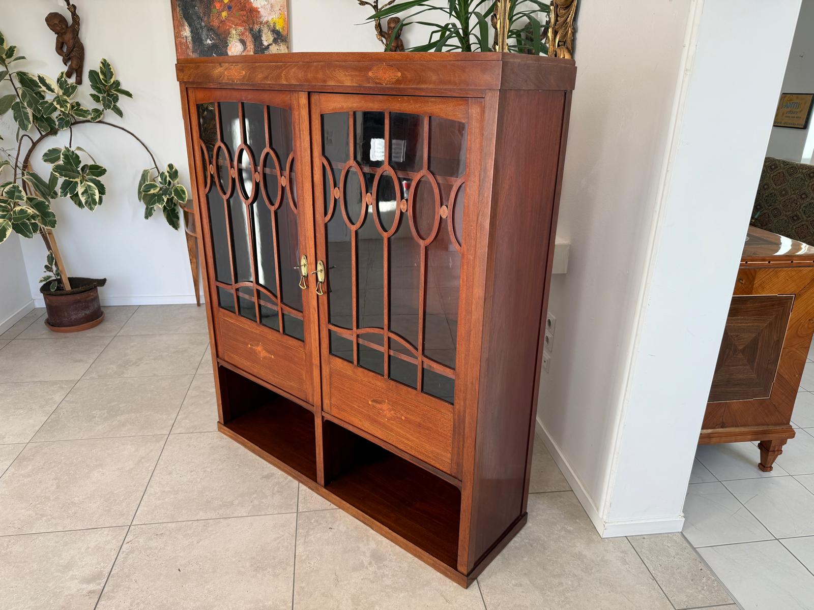 Originale Jugendstil Bücherschrank Vitrine Marketiert Antiquität G2187
