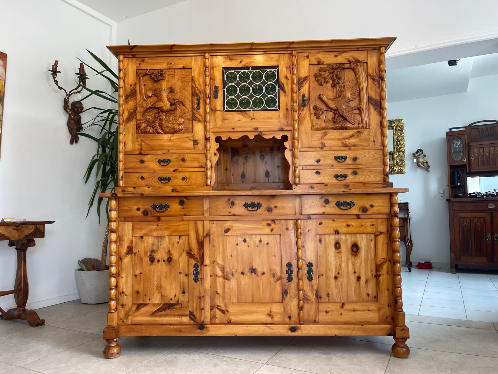 Alte Zirbenholz Kredenz Küchenvitrine Butzenglas Küchenschrank Landhausstil G1670