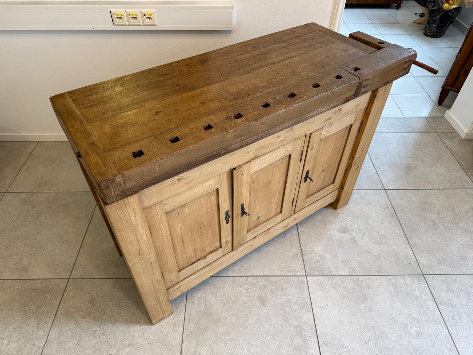 Urige Hobelbank Werkbank Pult Tresen Ladenschrank Antik G2253