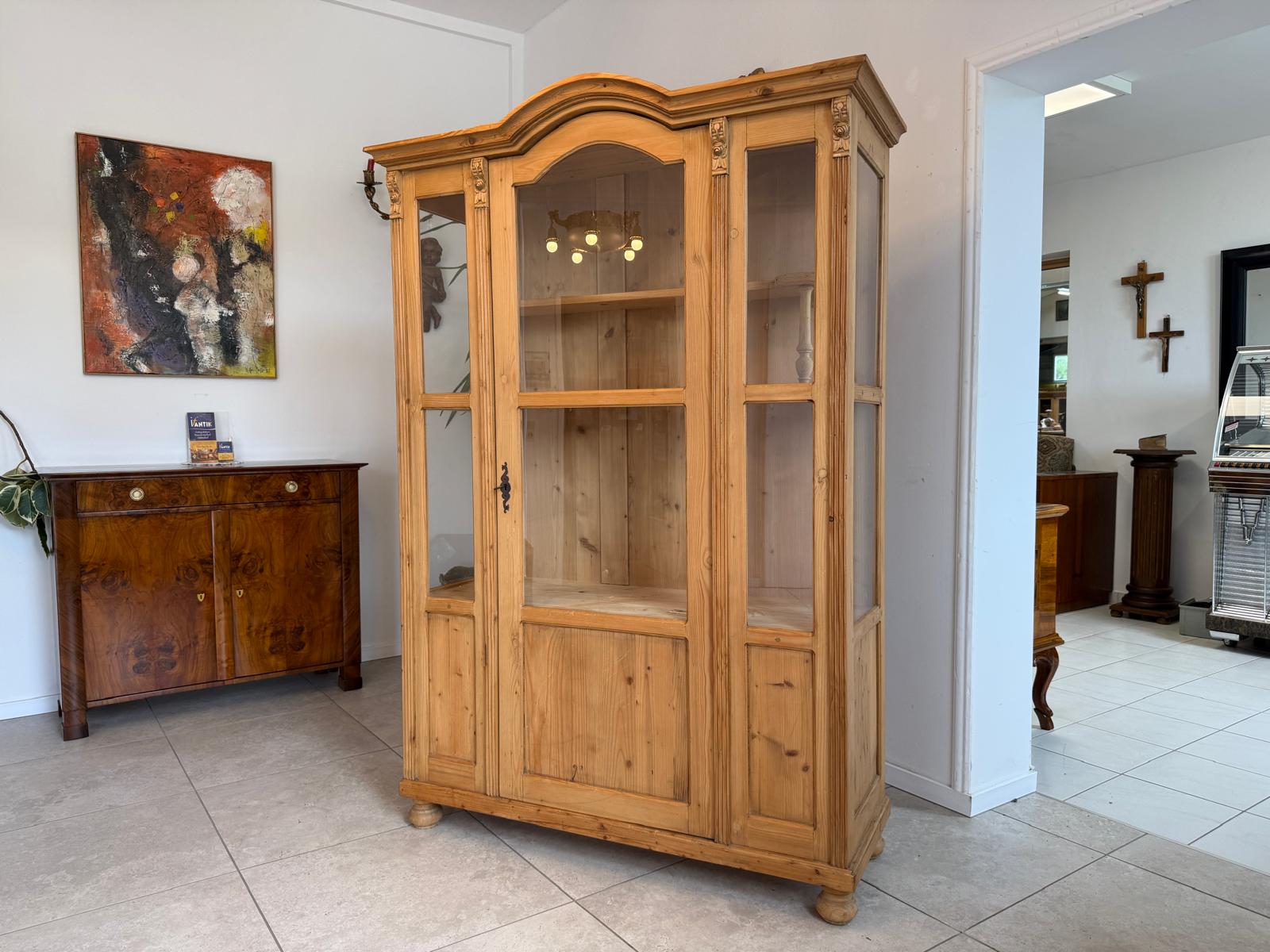 Bäuerliche Vitrine Bauernvitrine Bauernschrank Naturholz Bücherschrank D2579