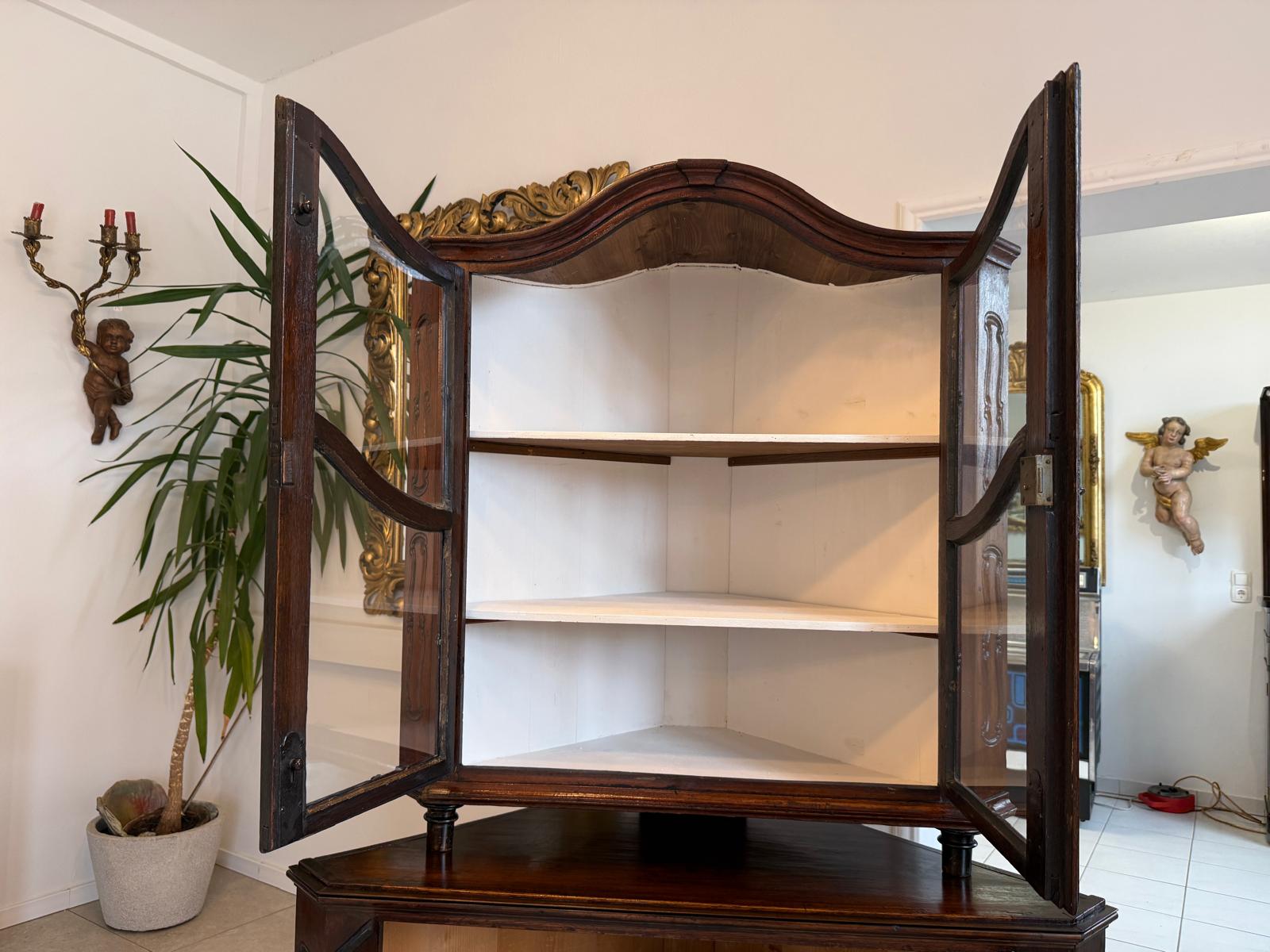 Originale Eckanrichte Eckvitrine Eckmöbel Barock Antiquität D1141