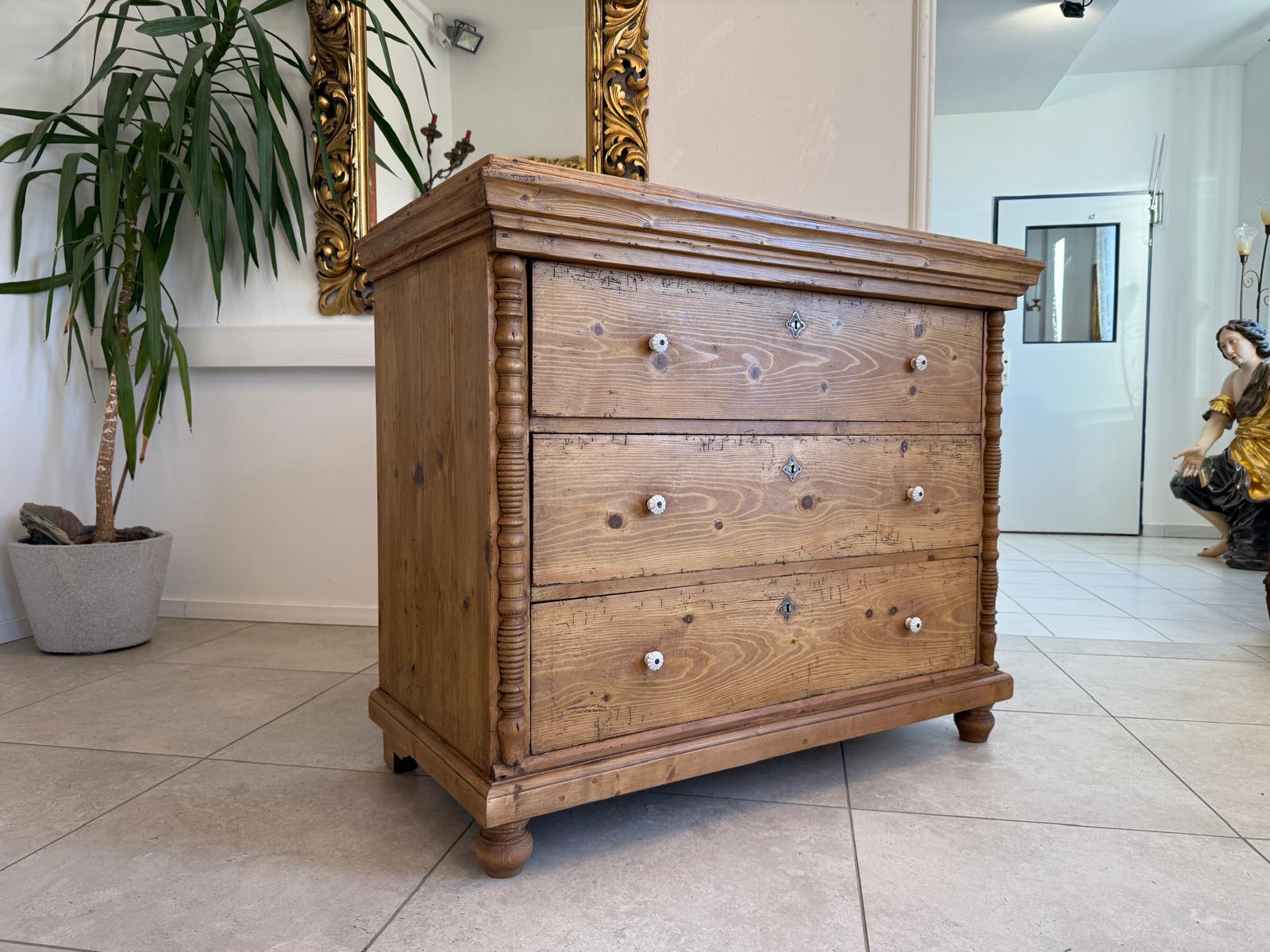 Originale Gründerzeit Kommode Antik 3 Laden aus Fichtenholz Weichholz G2281