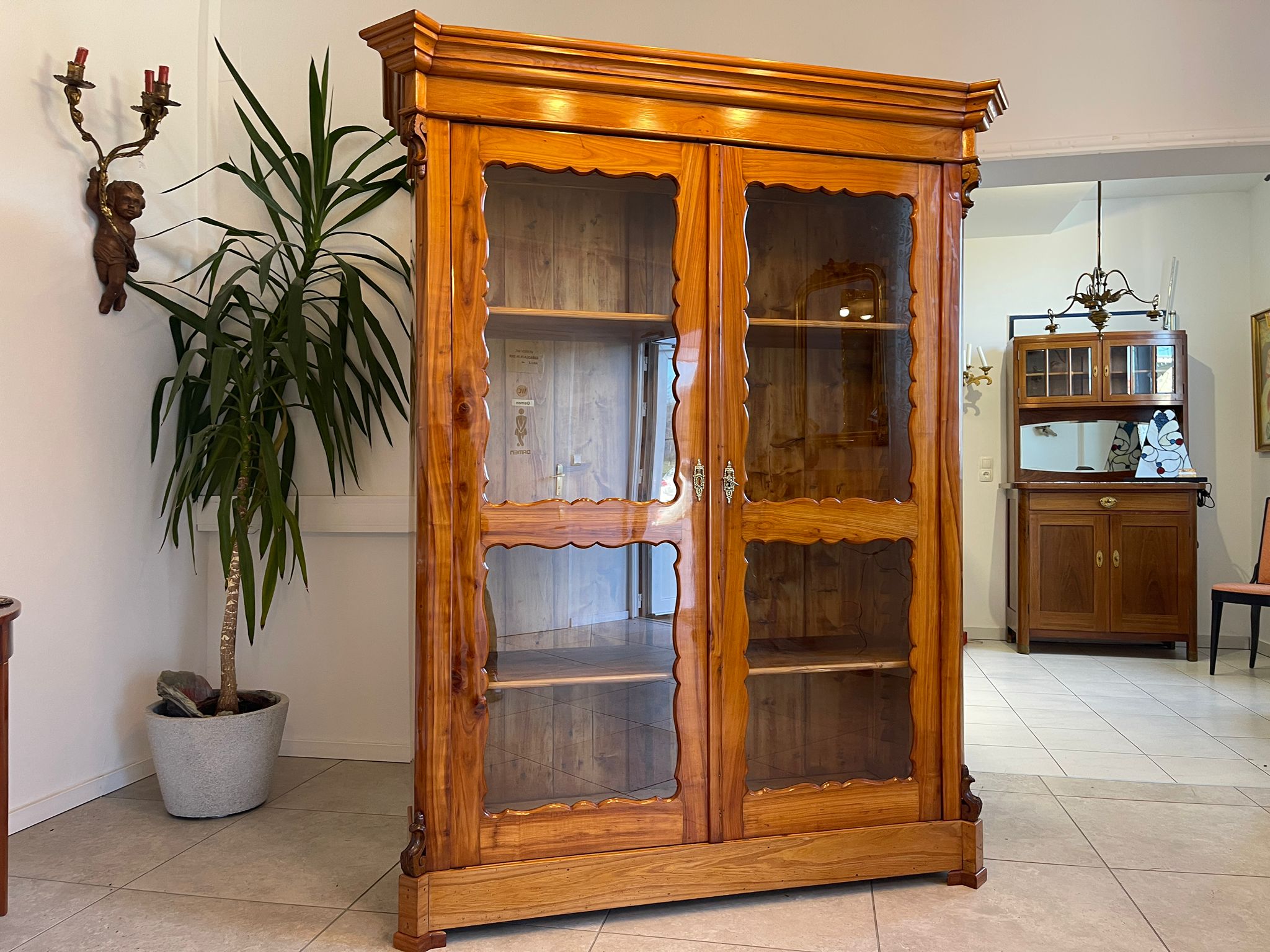21d18115-d6a6-4082-921b-7f1201e068b8 Biedermeier Bücherschrank Antique Kirschholz Glasvitrine Restauriert A5108