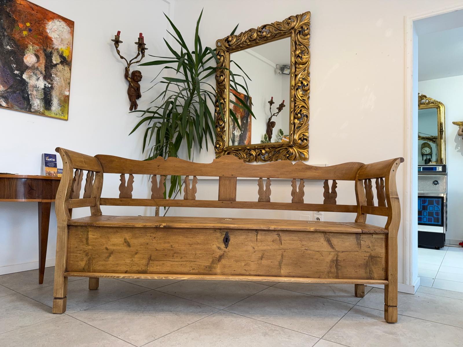 Provinzielle Biedermeier Truhenbank Landhausbank Antik D1087