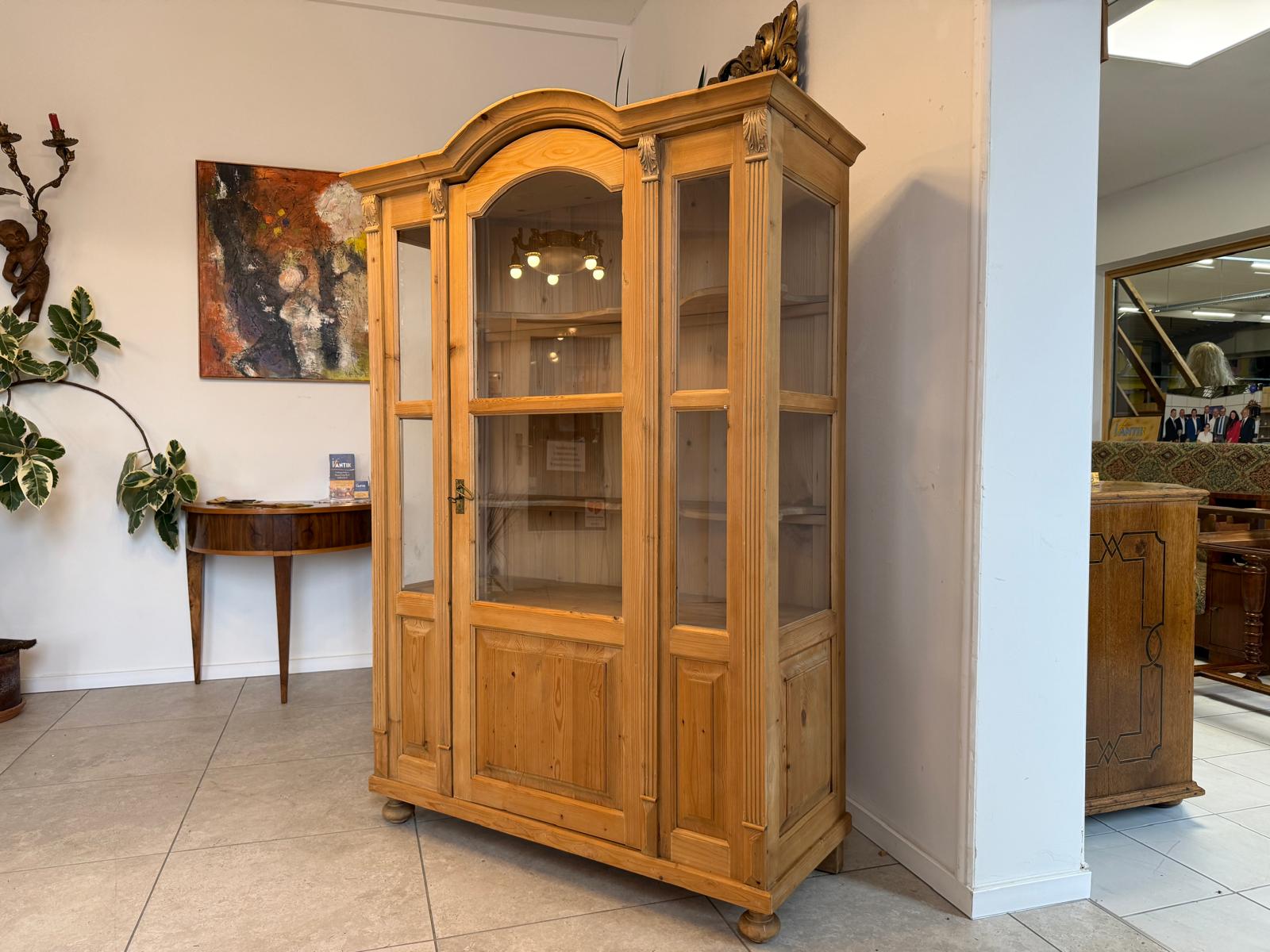 Bäuerliche Vitrine Bauernvitrine Bauernschrank Naturholz Bücherschrank D1062