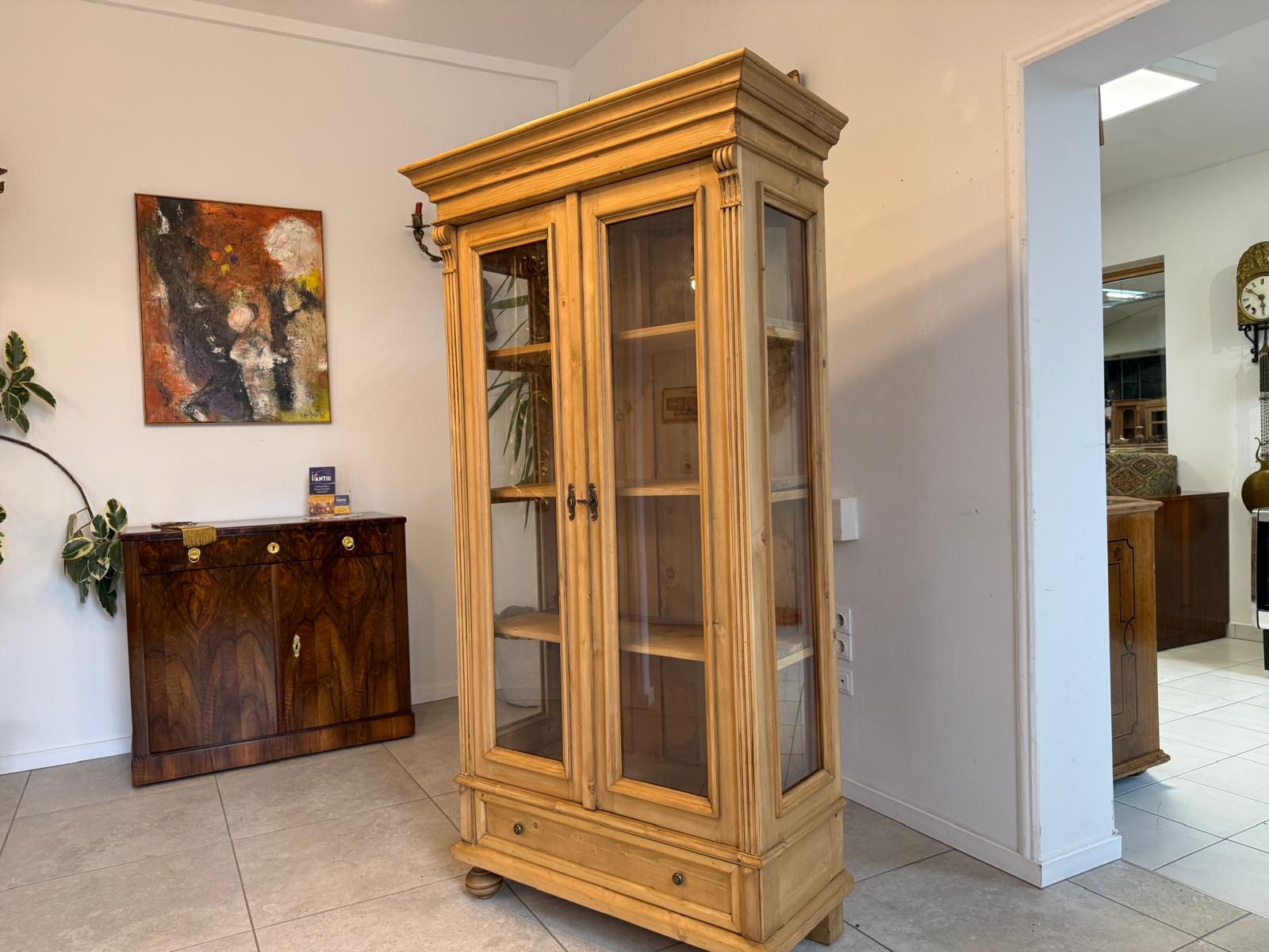 Antike Bauernvitrine Vitrine Naturholz Bücherschrank Alte Bauernmöbel D1125