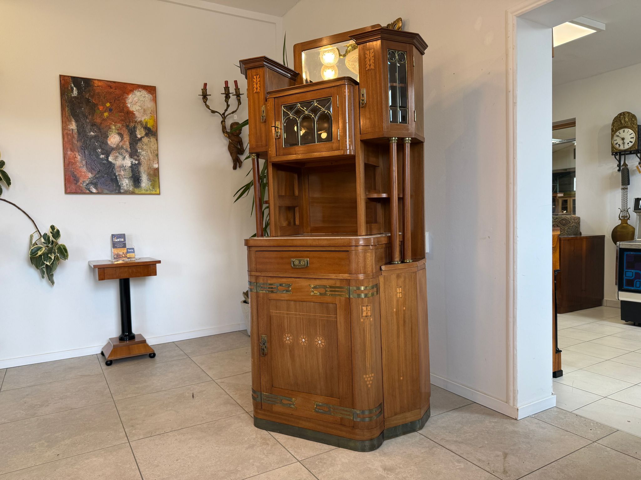 SALE Originale Jugendstil Säulenschrank Bücherschrank Vitrine Antiquität  D2281