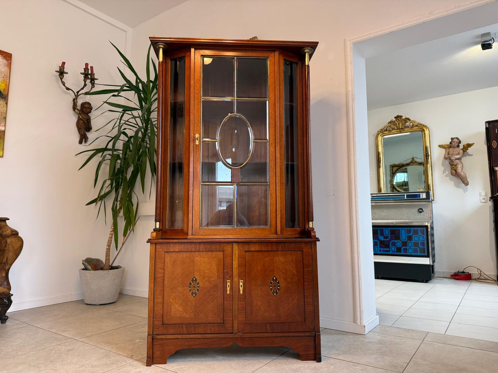 SALE Originale Jugendstil Säulenschrank Bücherschrank Vitrine Antiquität  D1151