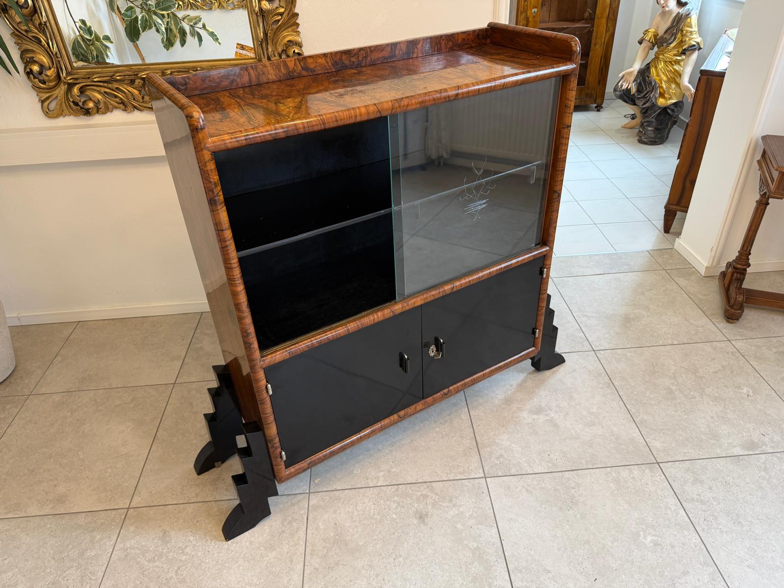 Altrestaurierte Art Deco Vitrine Glasschrank Bücherschrank G2272