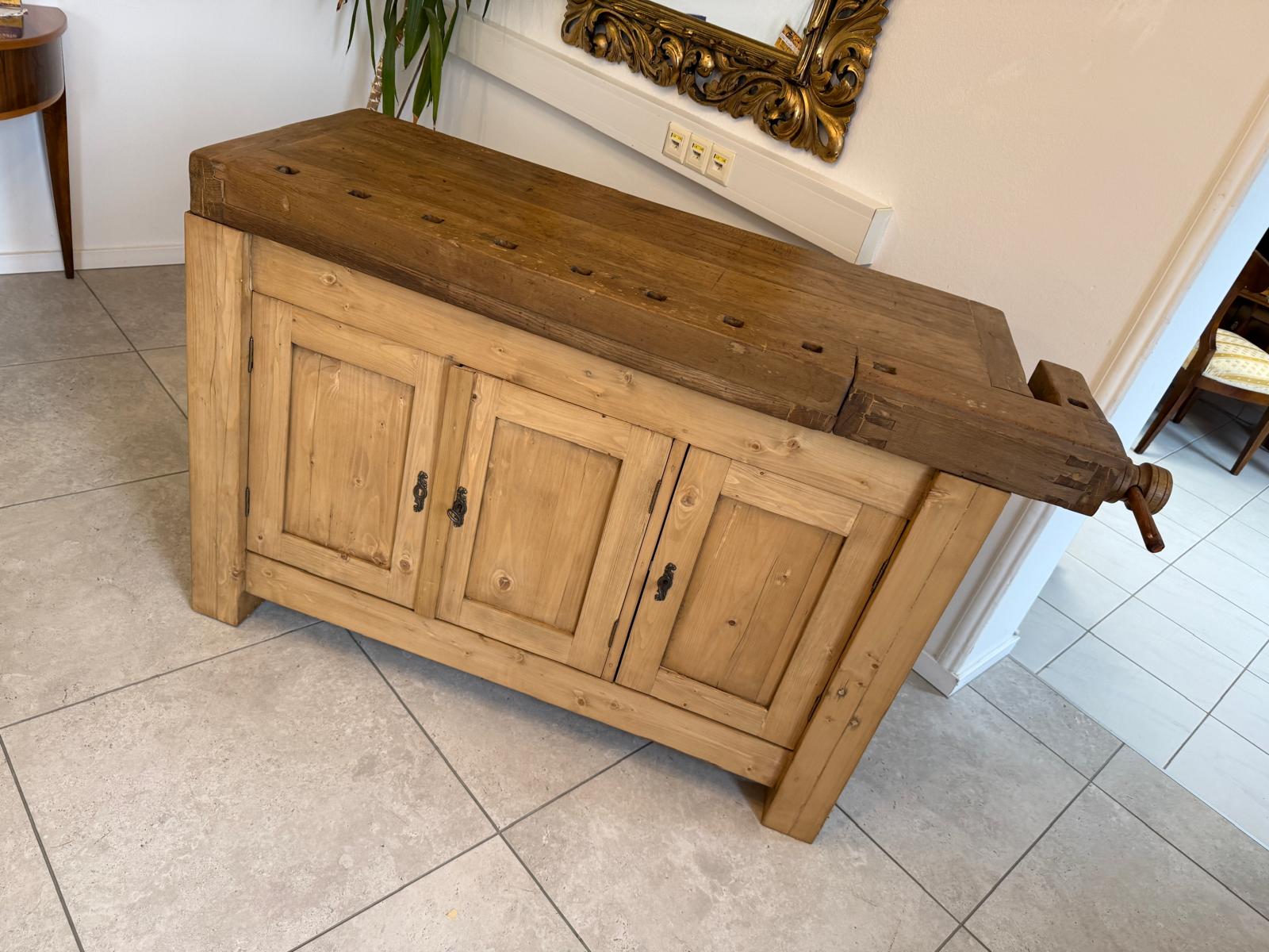 Urige Hobelbank Werkbank Pult Tresen Ladenschrank Antik G2253