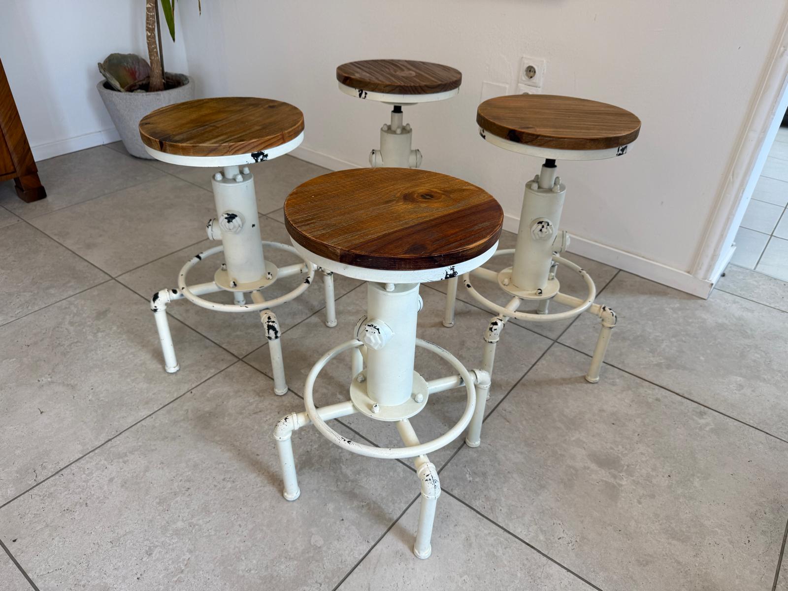 4 Industrial-Hocker Holzsitzflächen Barhocker Sitzsessel D2520