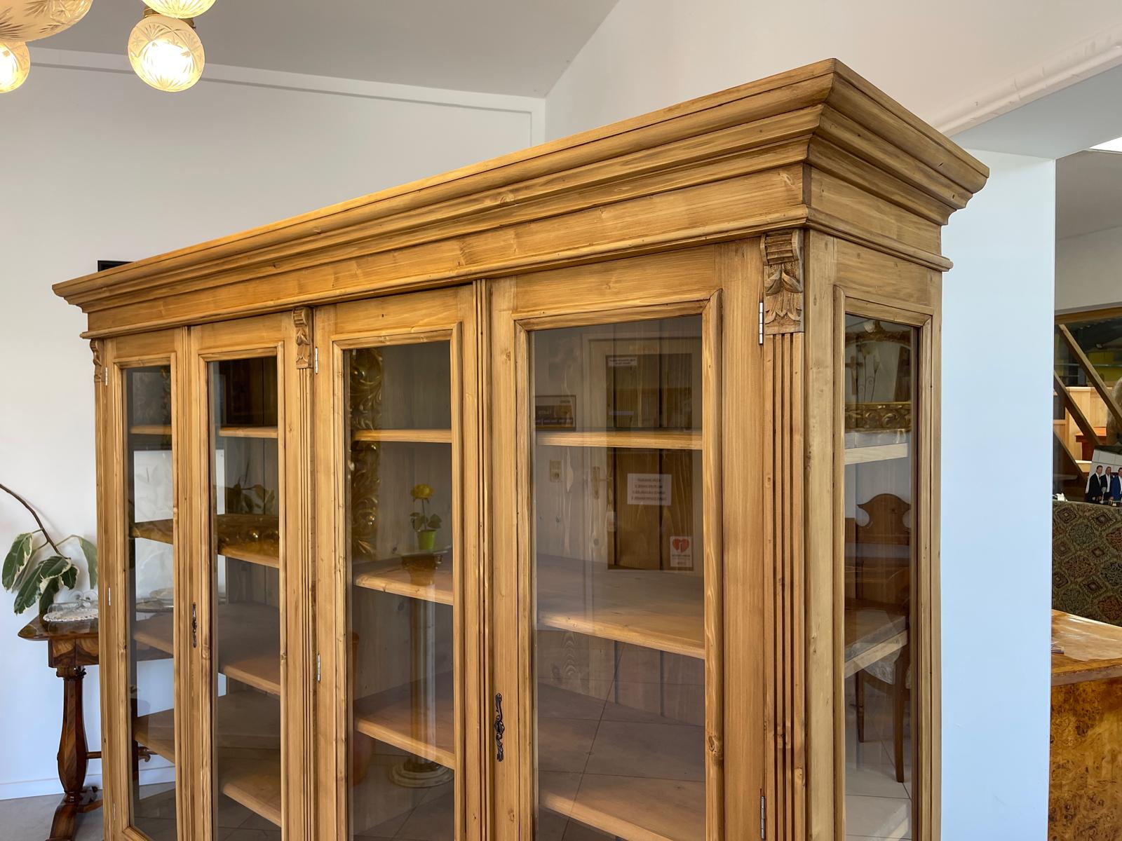 Bäuerliche Glas Vitrine Glasschrank Naturholz Bücherschrank Weichholz G1646