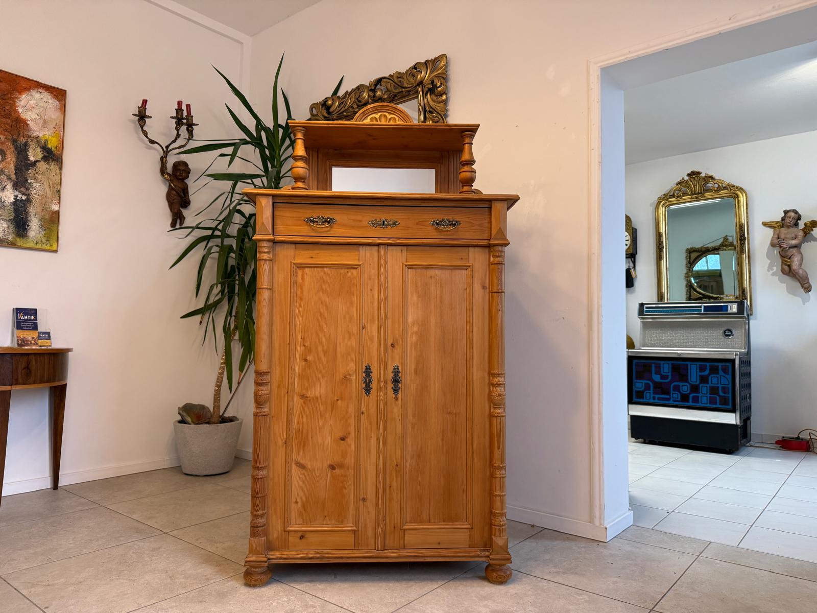 Bäuerliches Vertiko Bücherschrank Aufsatzschrank Weichholz Antik D1064-1