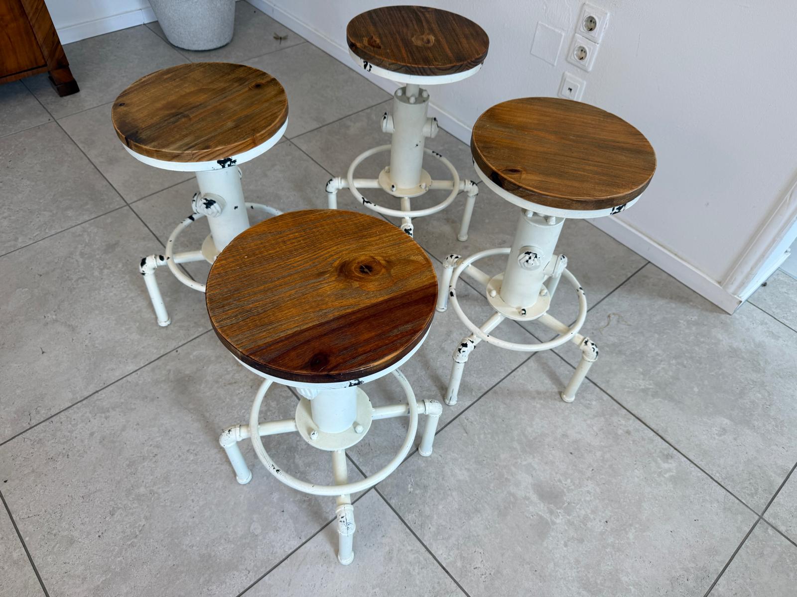 4 Industrial-Hocker Holzsitzflächen Barhocker Sitzsessel D2520