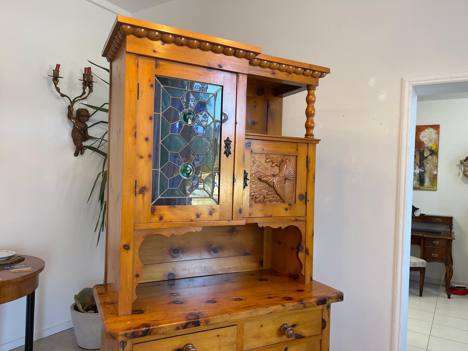 Zirbenholz Kredenz Küchenvitrine Butzenglas Küchenschrank G1263