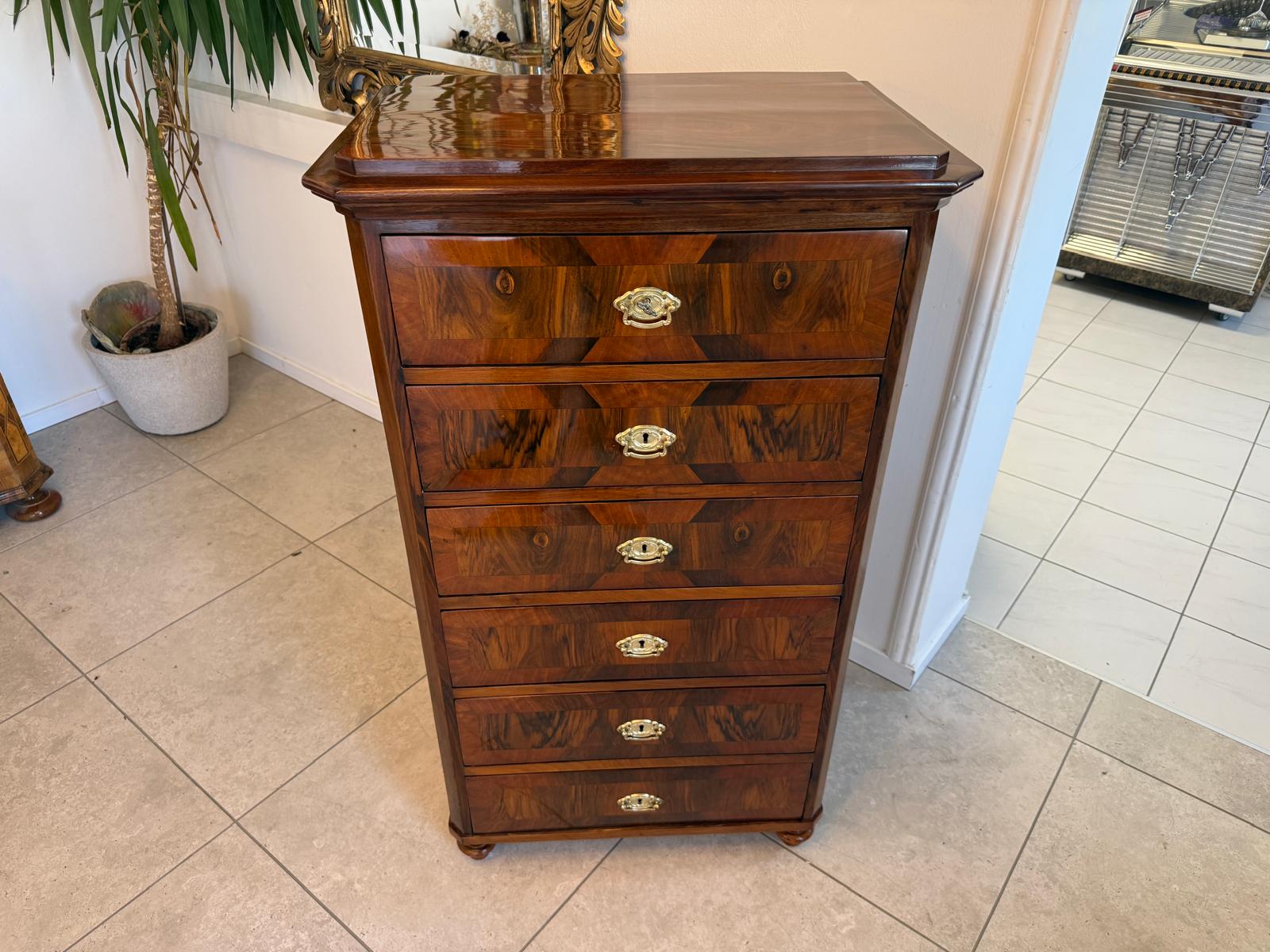 Biedermeier Wochenkommode Nussholz Restauriert Antiquität D2684