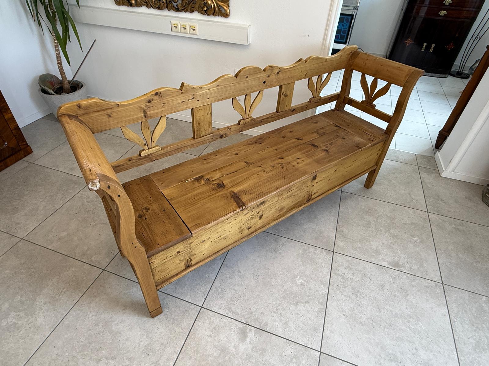 Provinzielle Biedermeier Truhenbank Landhausbank Antik D2417