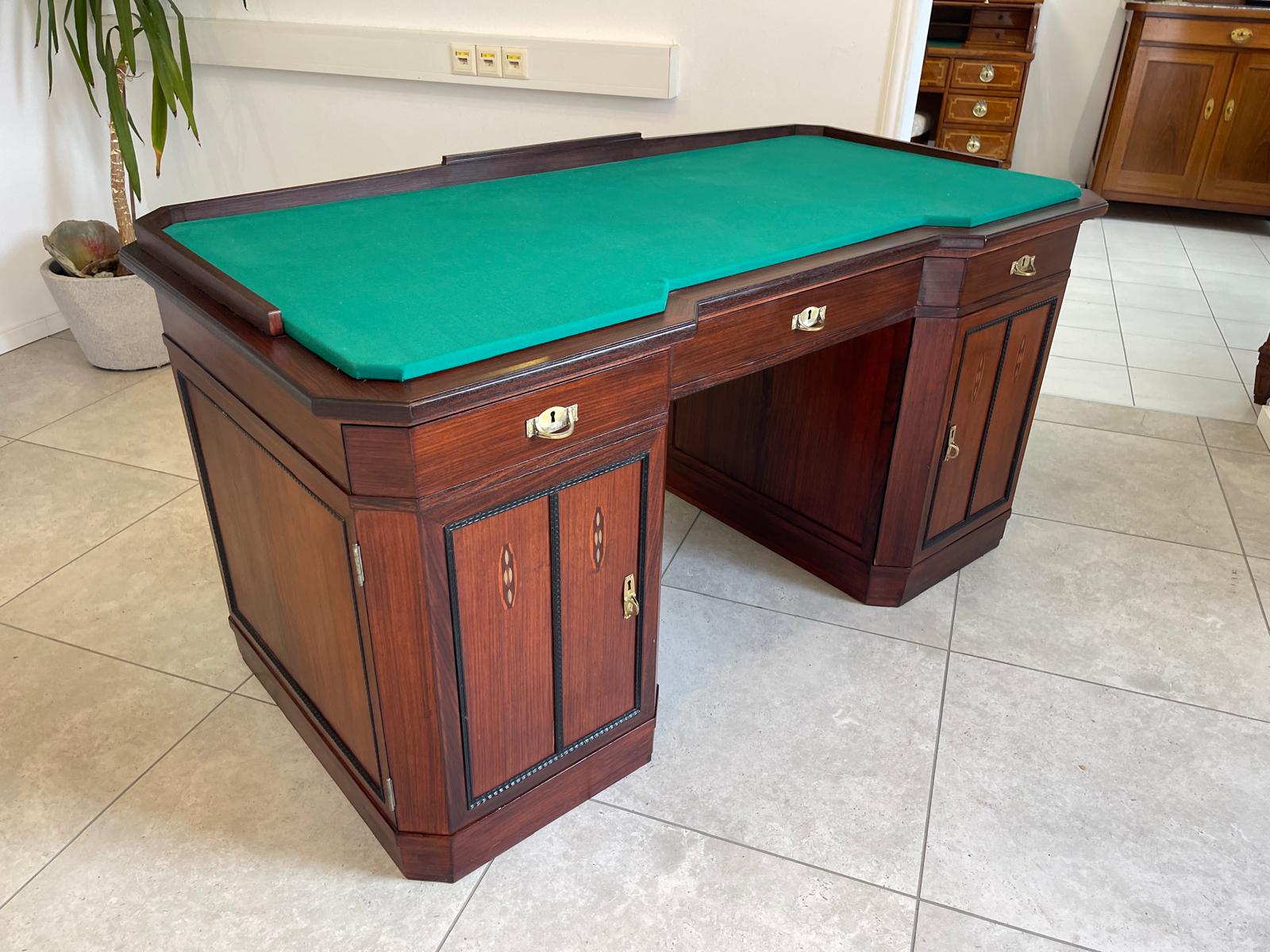SALE Art Deco Schreibtisch Sekretär - Mahagoni, elegant, antik, 3 Schubladen, Chrombeschläge - Originalstück G1172