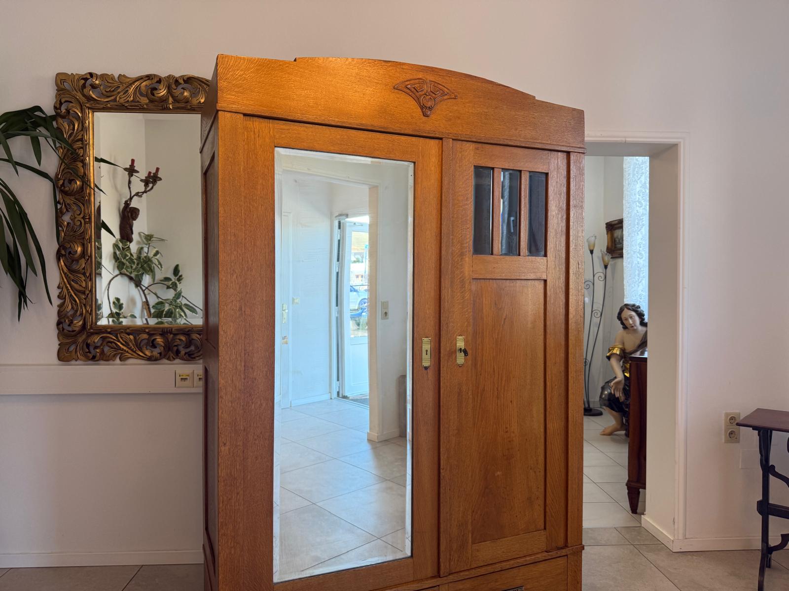 Originaler Jugendstil Garderobenschrank Spiegelschrank D2786