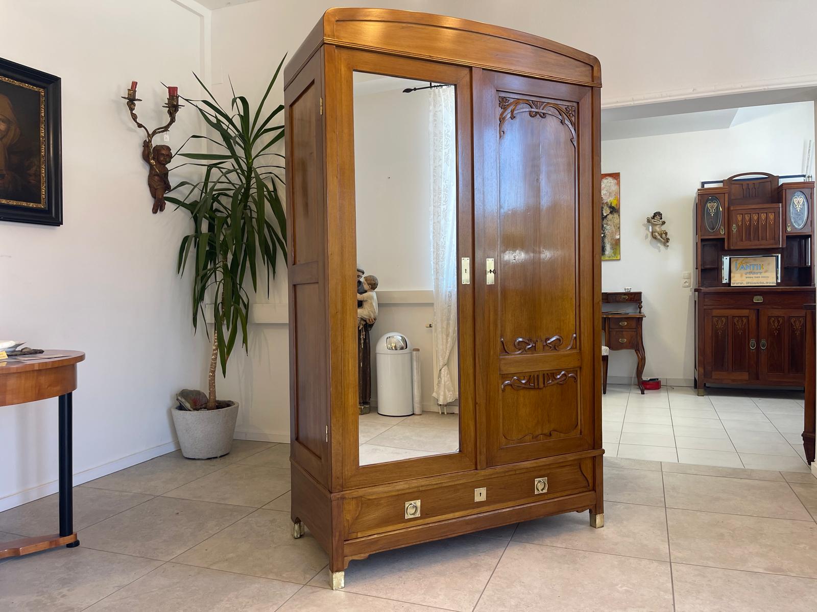 Restaurierter Jugendstil Garderobenschrank Spiegelschrank G1368