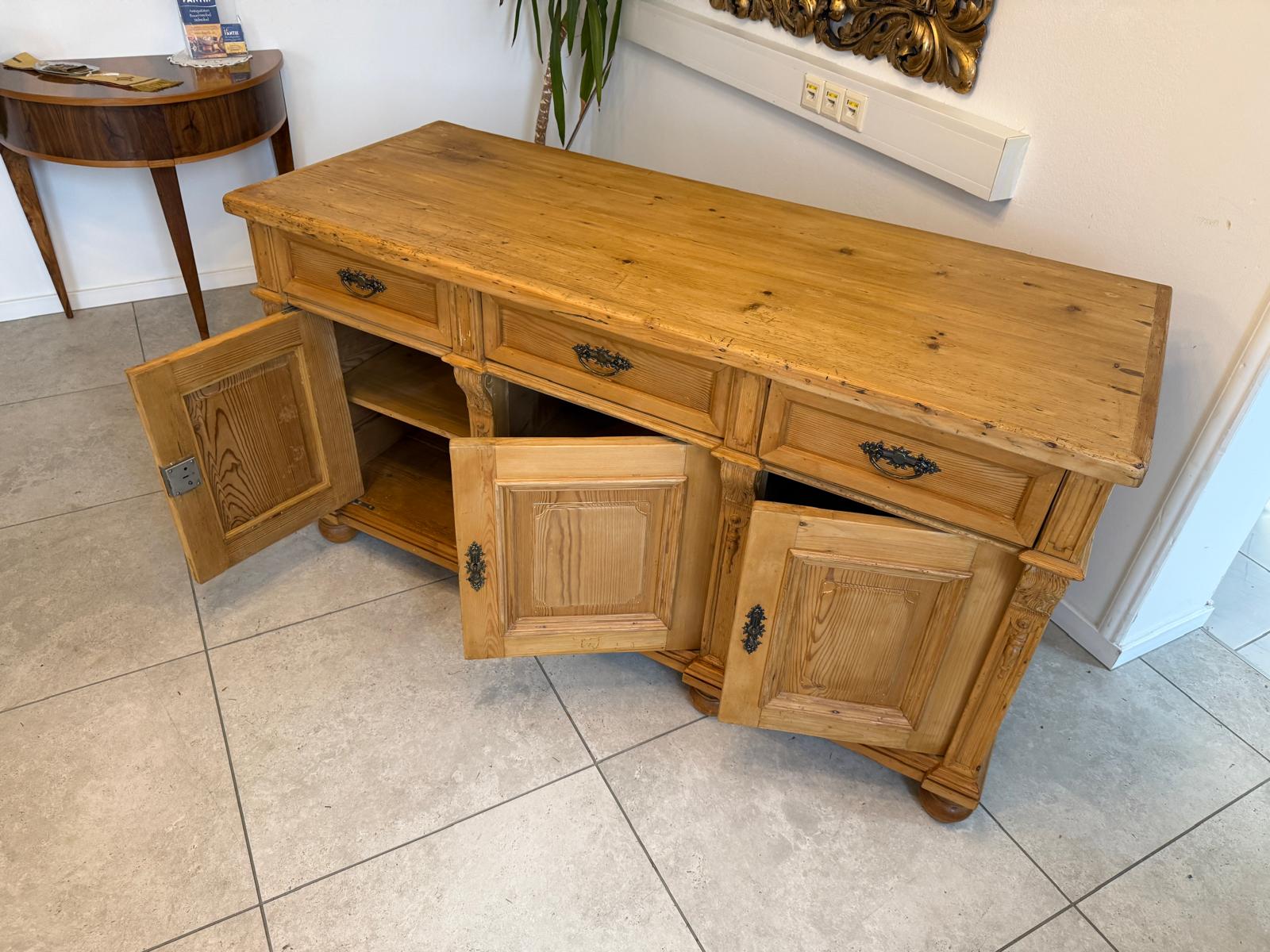 Bäuerliche Gründerzeit Anrichte Antik Kommode Naturholz Weichholz D1060