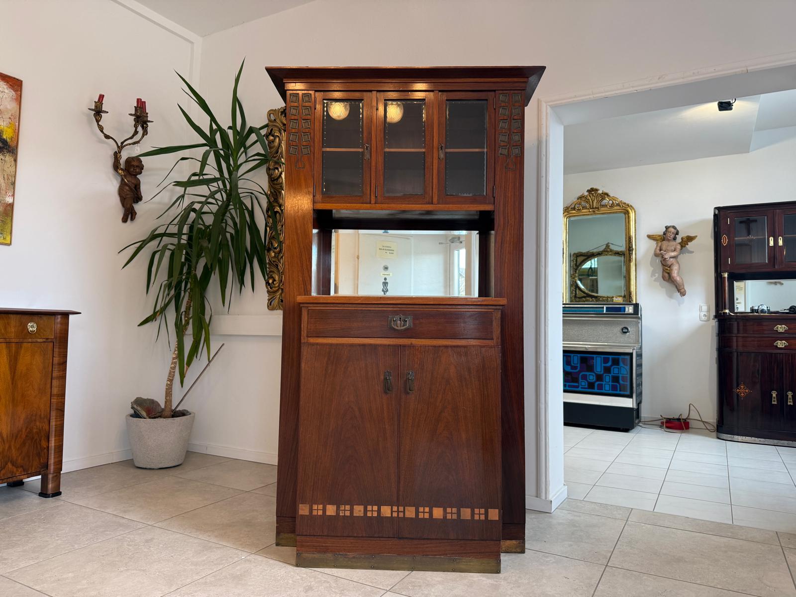 Jugendstil Aufsatzbuffet Bücherschrank Kredenz Original D2306