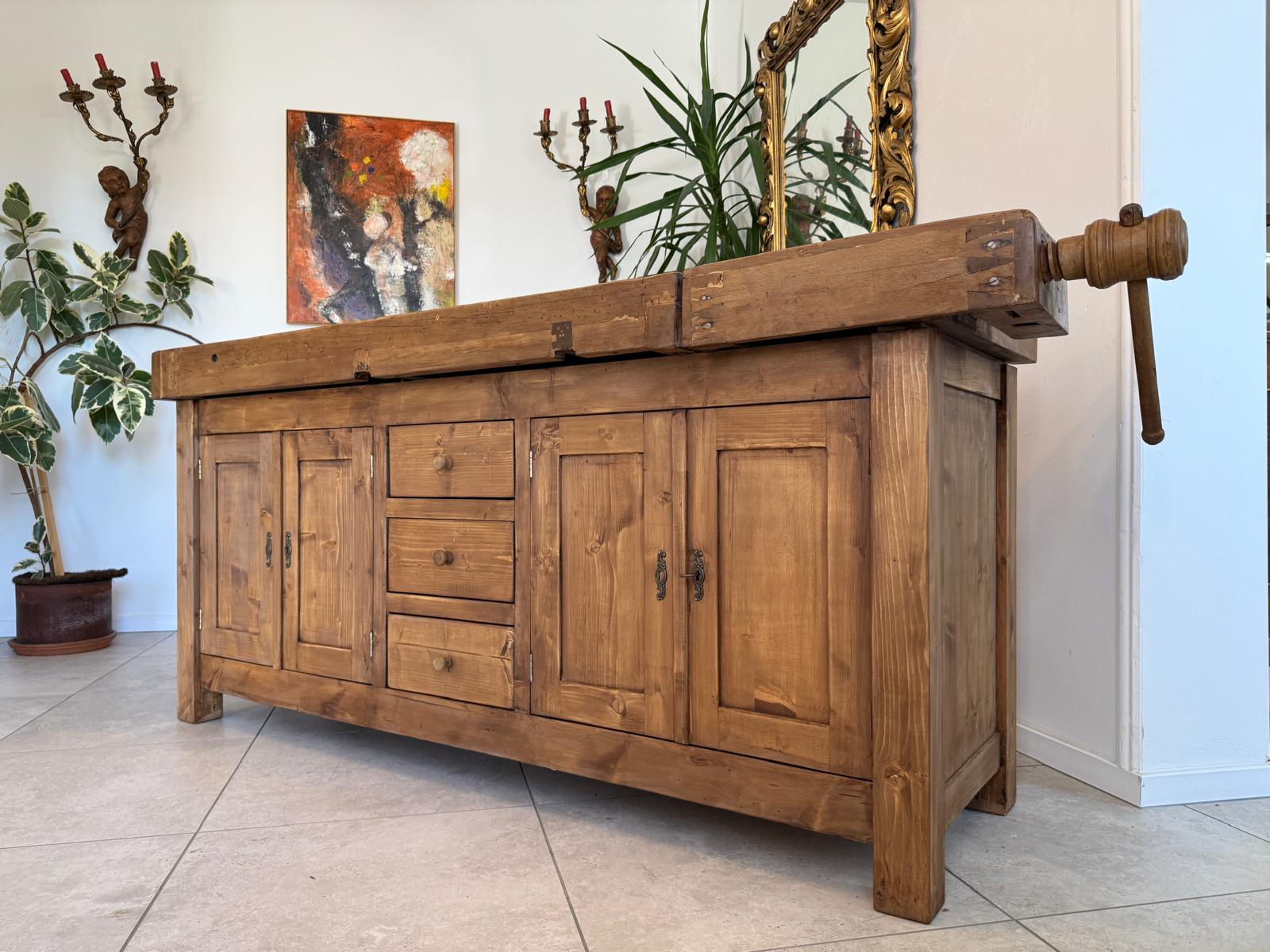 Urige Hobelbank Werkbank Pult Tresen Ladenschrank G2184