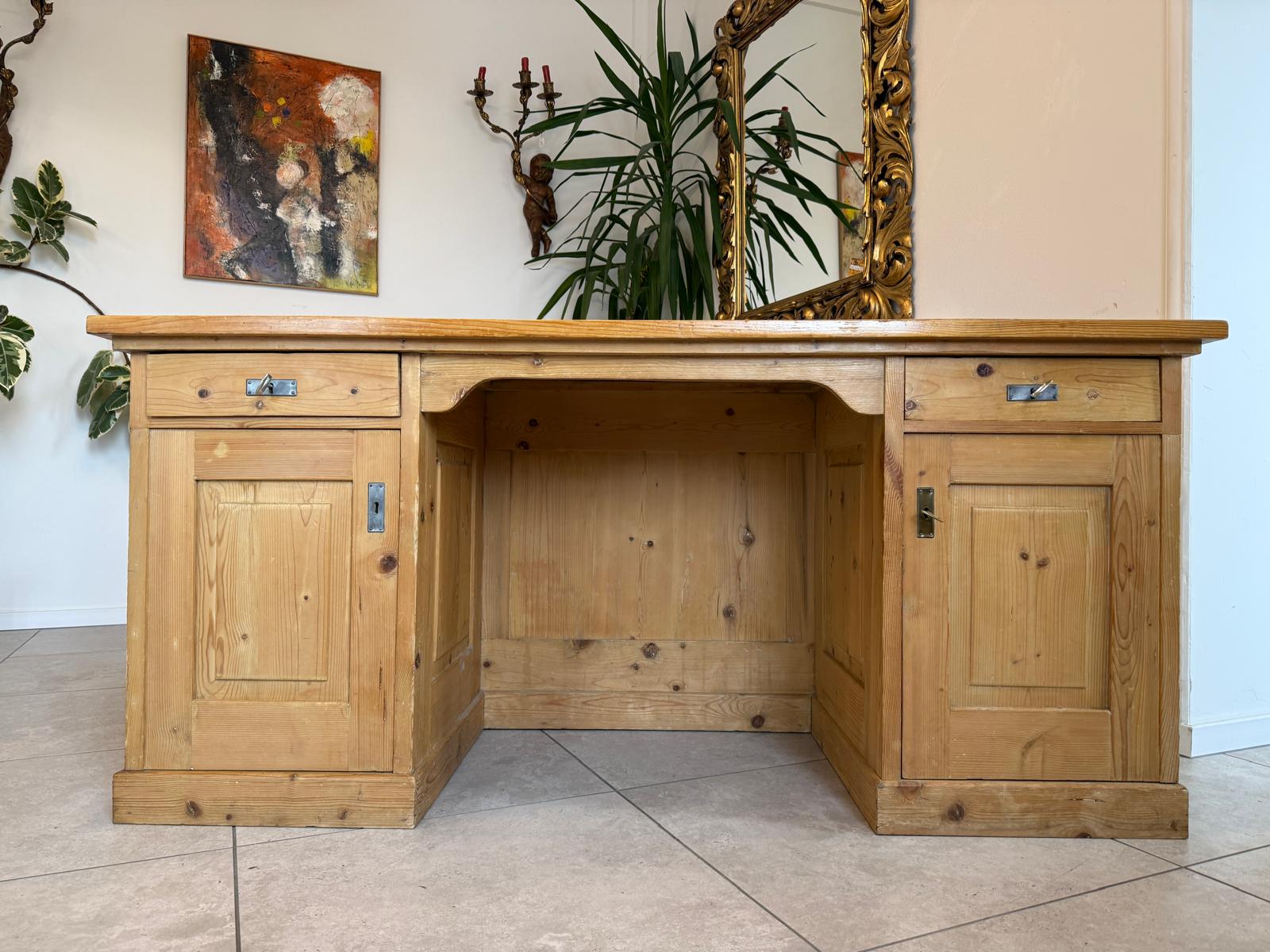 Bäuerlicher Jugendstil Schreibtisch Sekretär Naturholz G2343