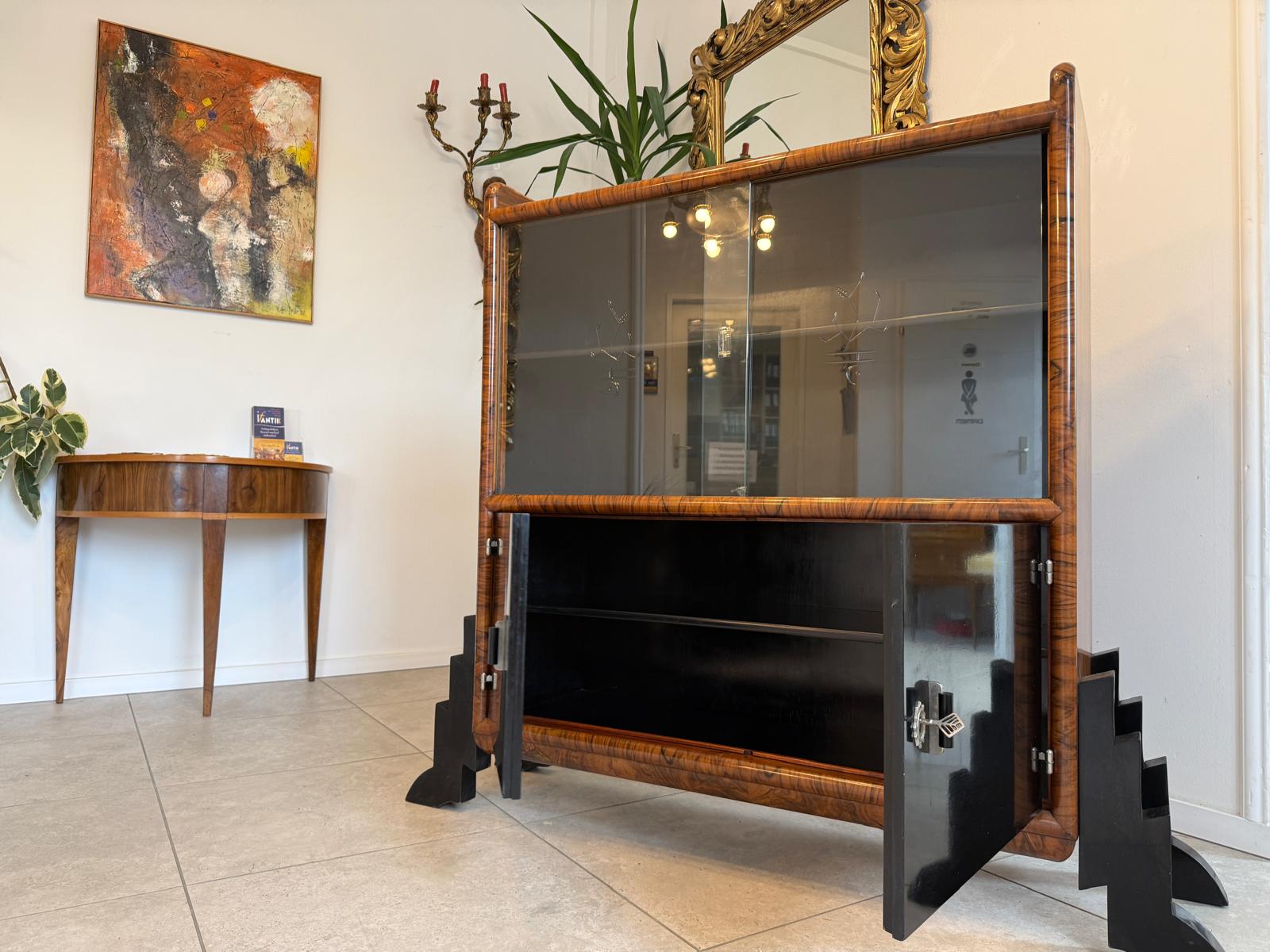 Altrestaurierte Art Deco Vitrine Glasschrank Bücherschrank G2272